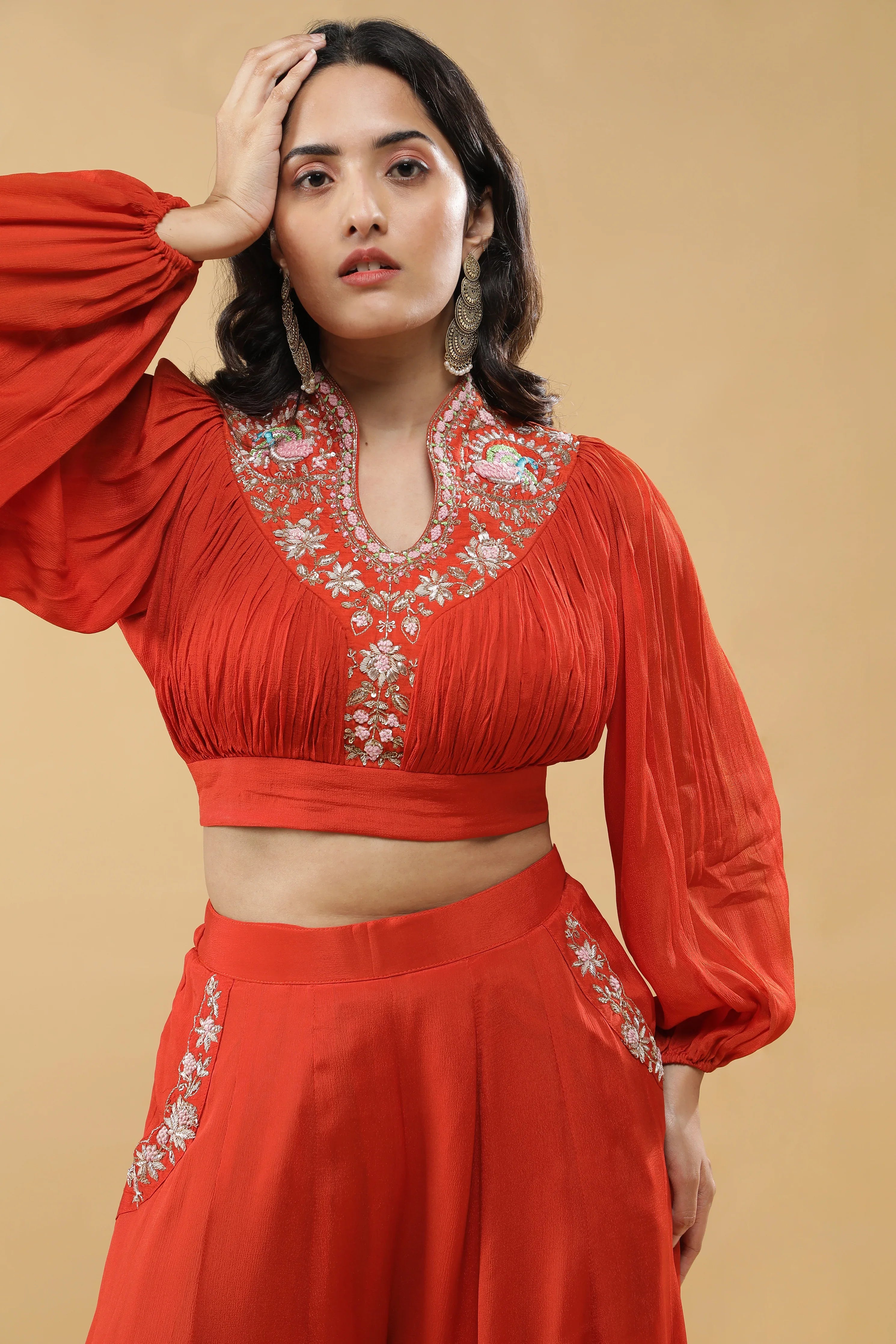Rust Orange Embroidered Co-ord Set - Mokshaa