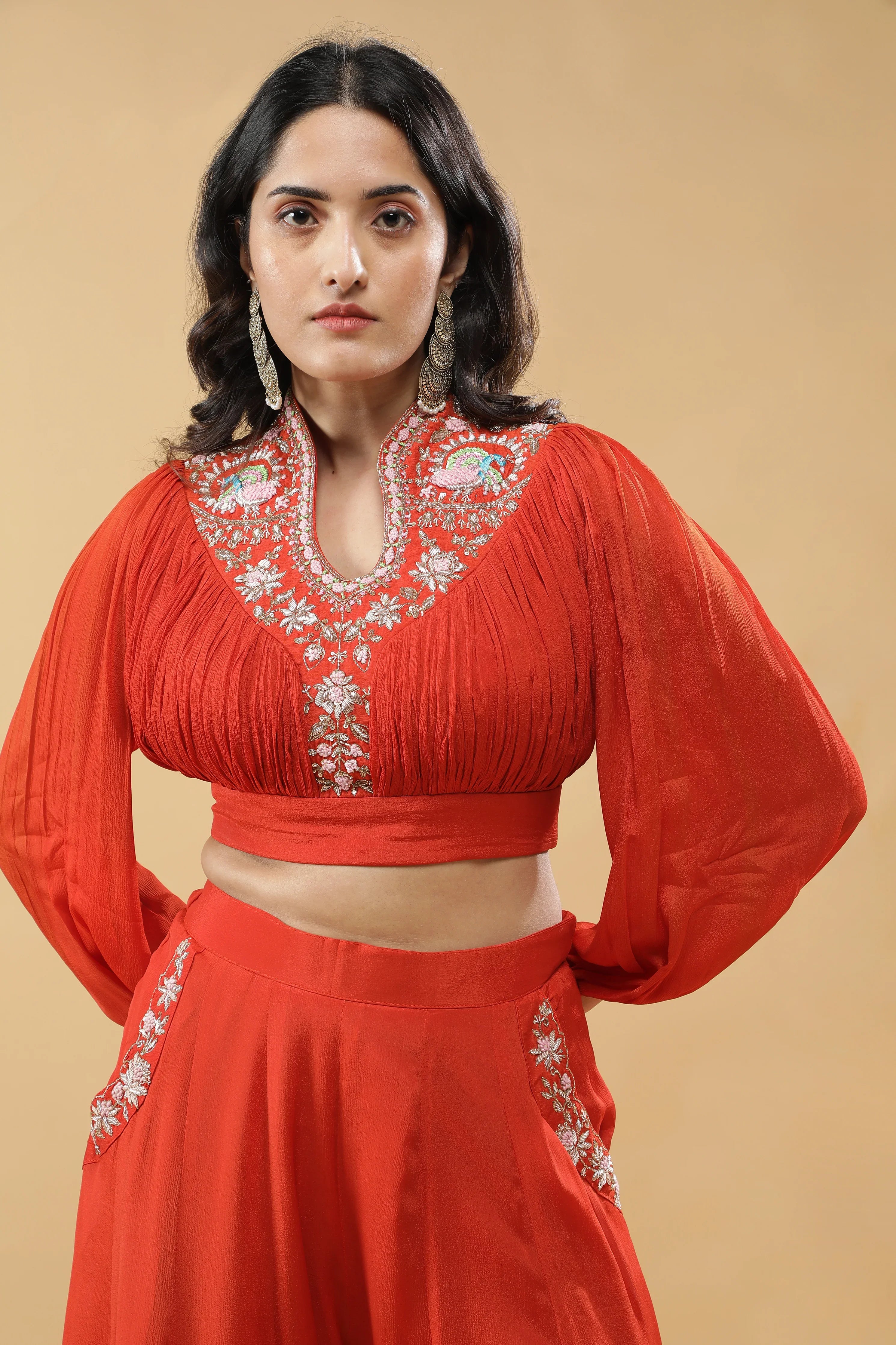 Rust Orange Embroidered Co-ord Set - Mokshaa