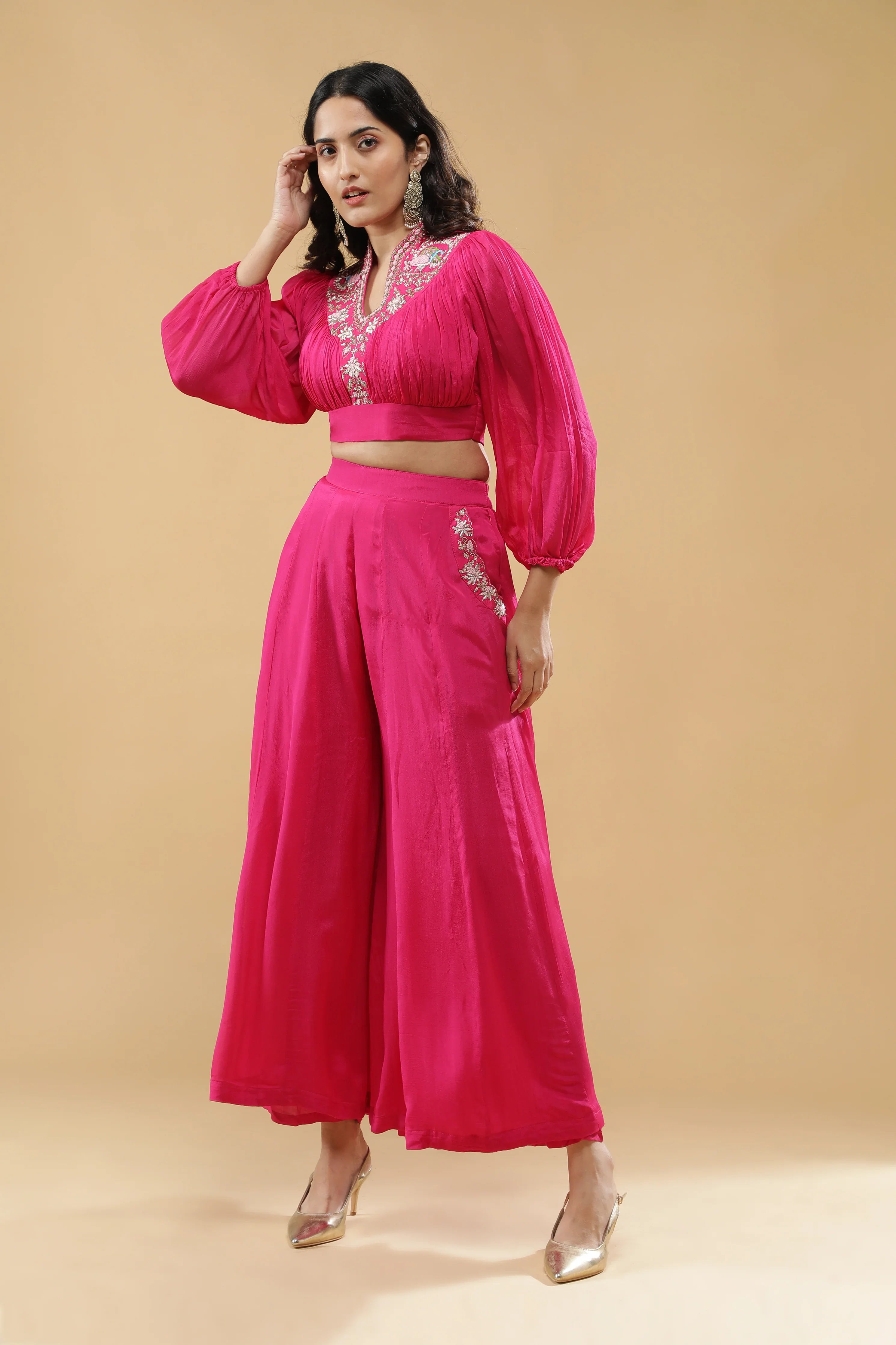 Pink Embroidered Co-ord Set - Mokshaa