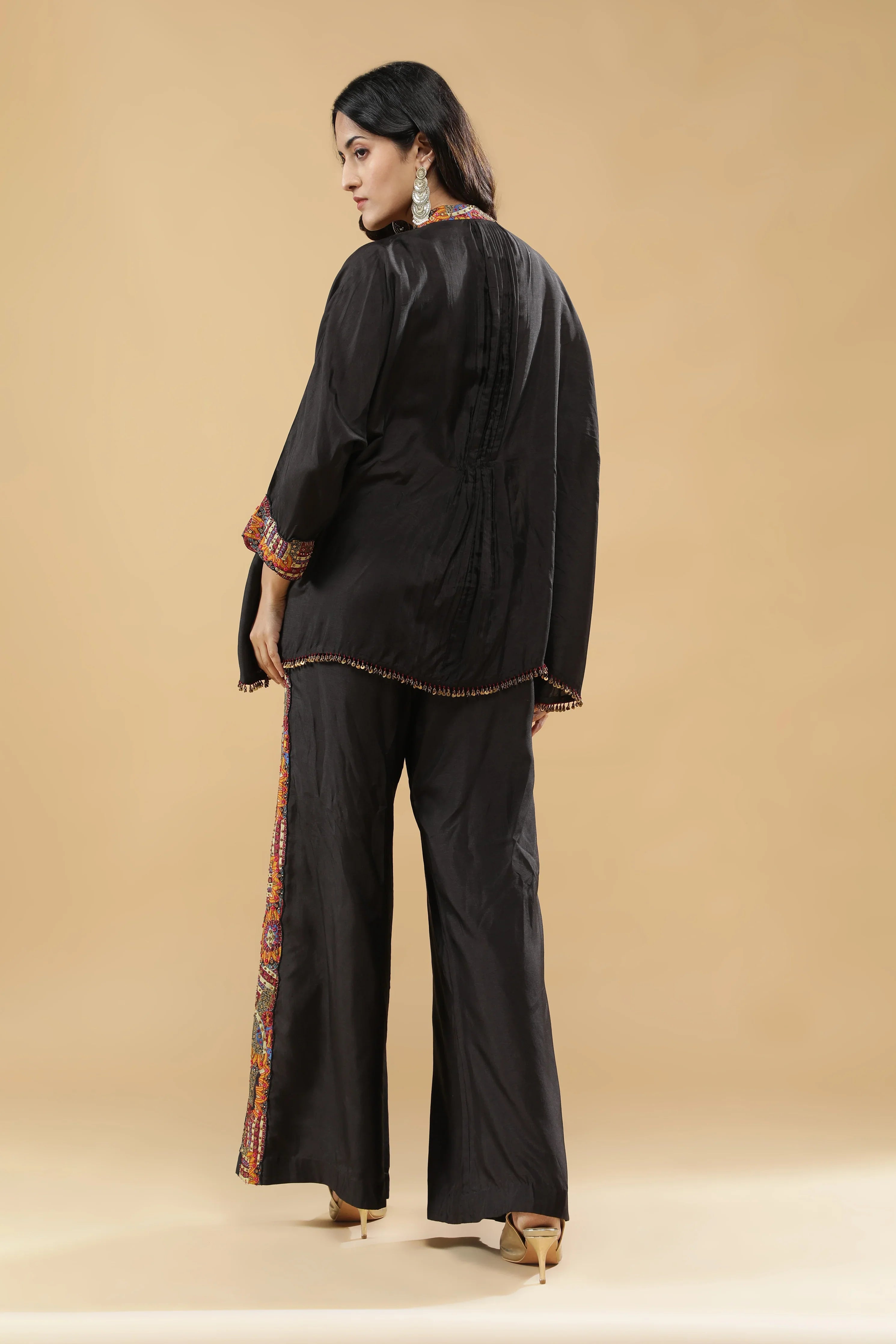 Black Embroidered Silk Co-Ord Set - Mokshaa