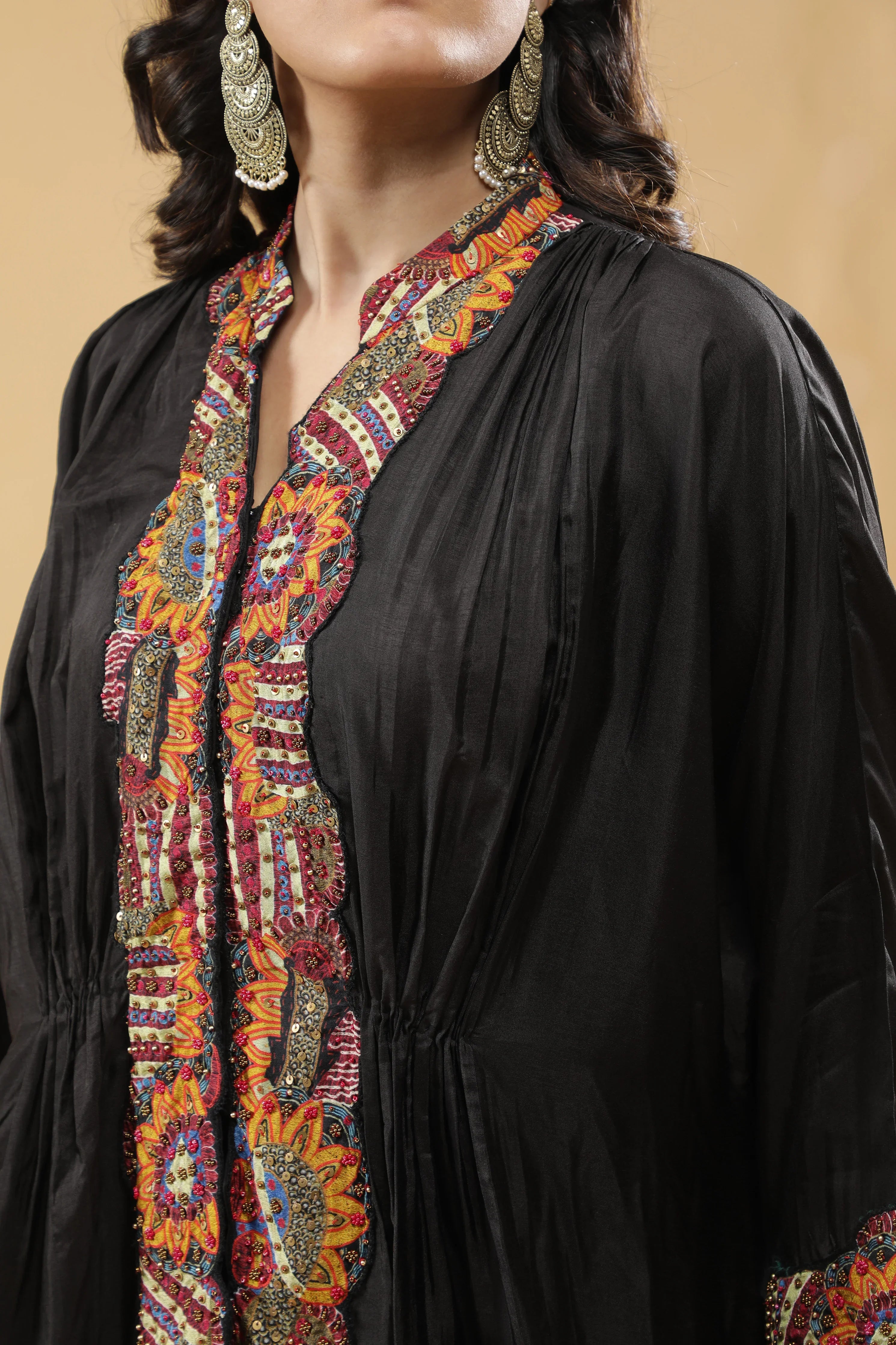 Black Embroidered Silk Co-Ord Set - Mokshaa