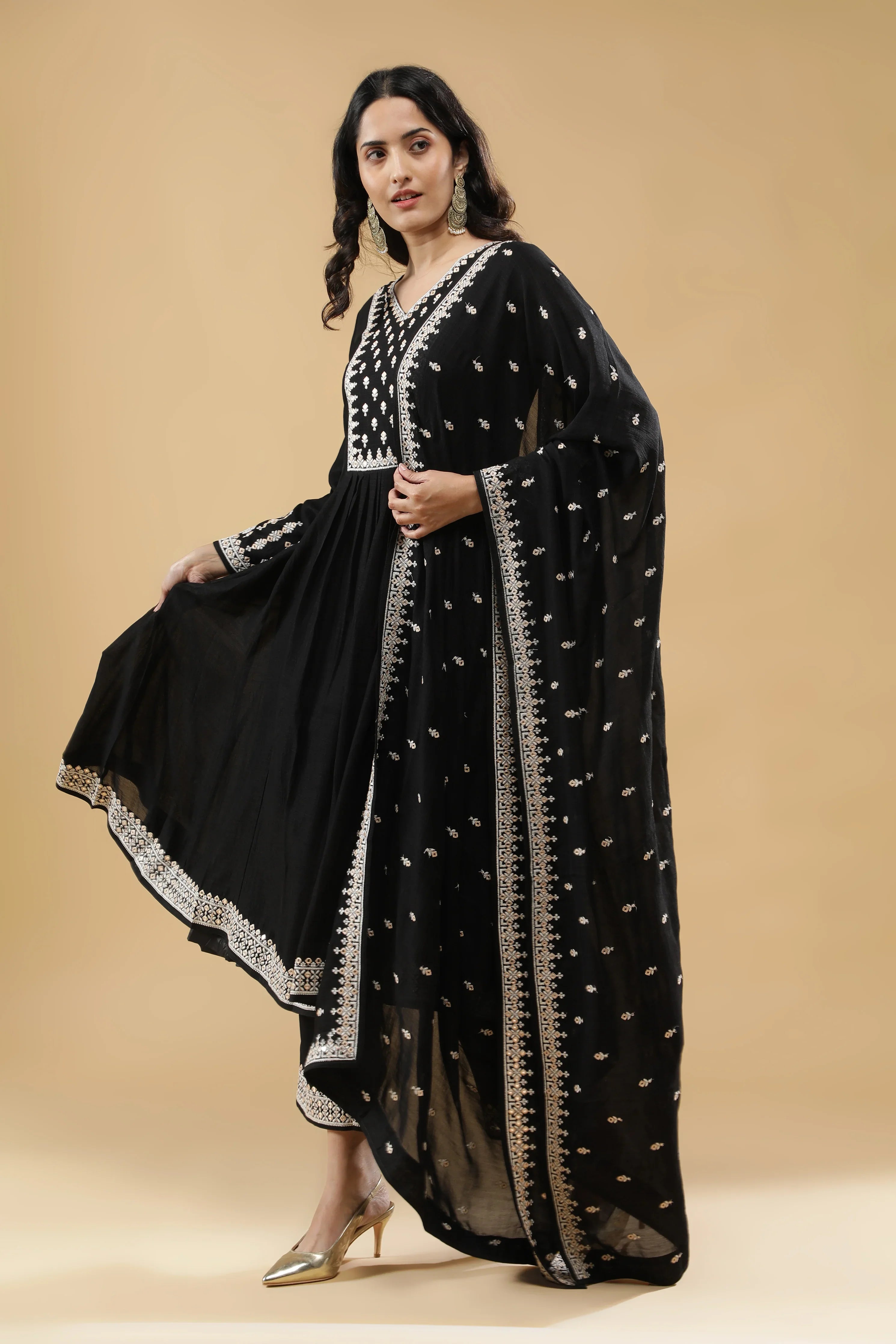 Black Silk Anarkali Set - Mokshaa