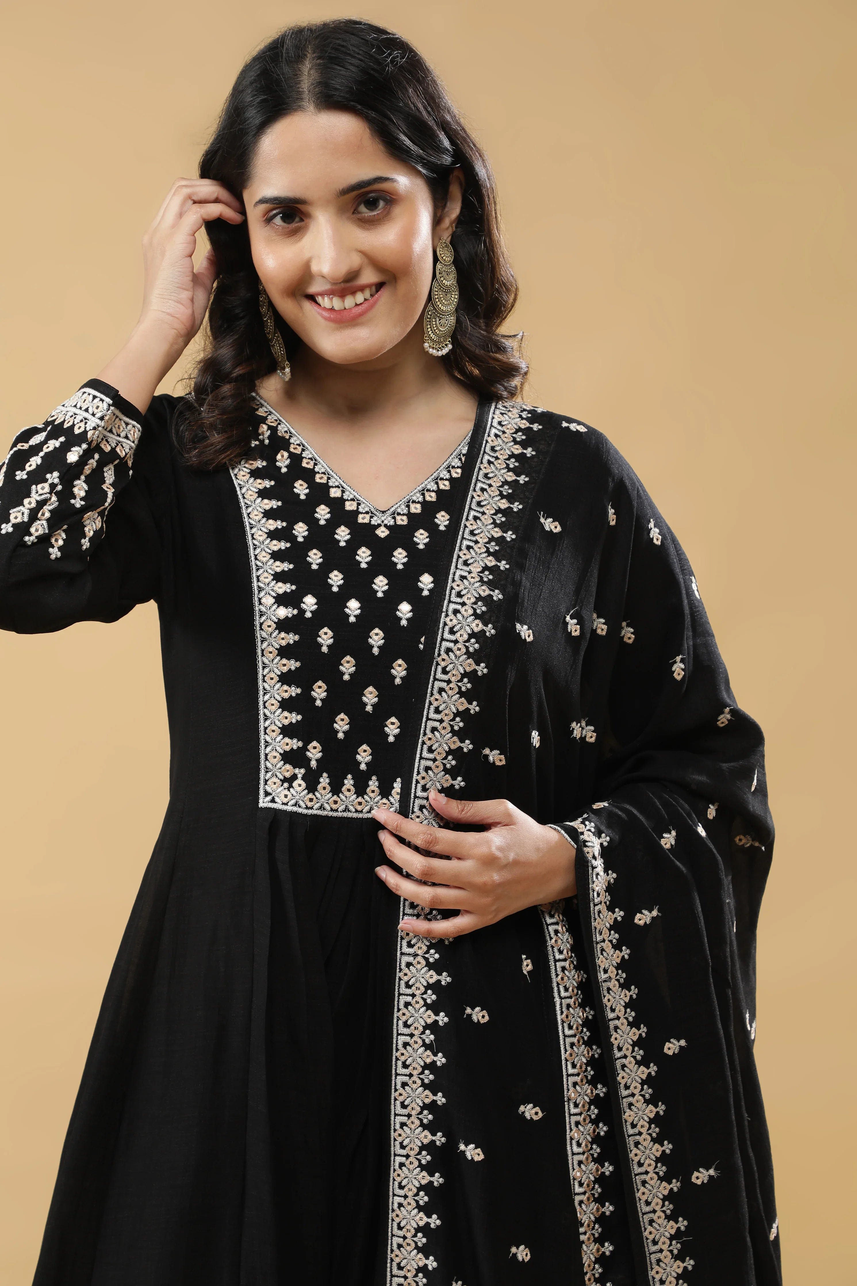 Black Silk Anarkali Set - Mokshaa