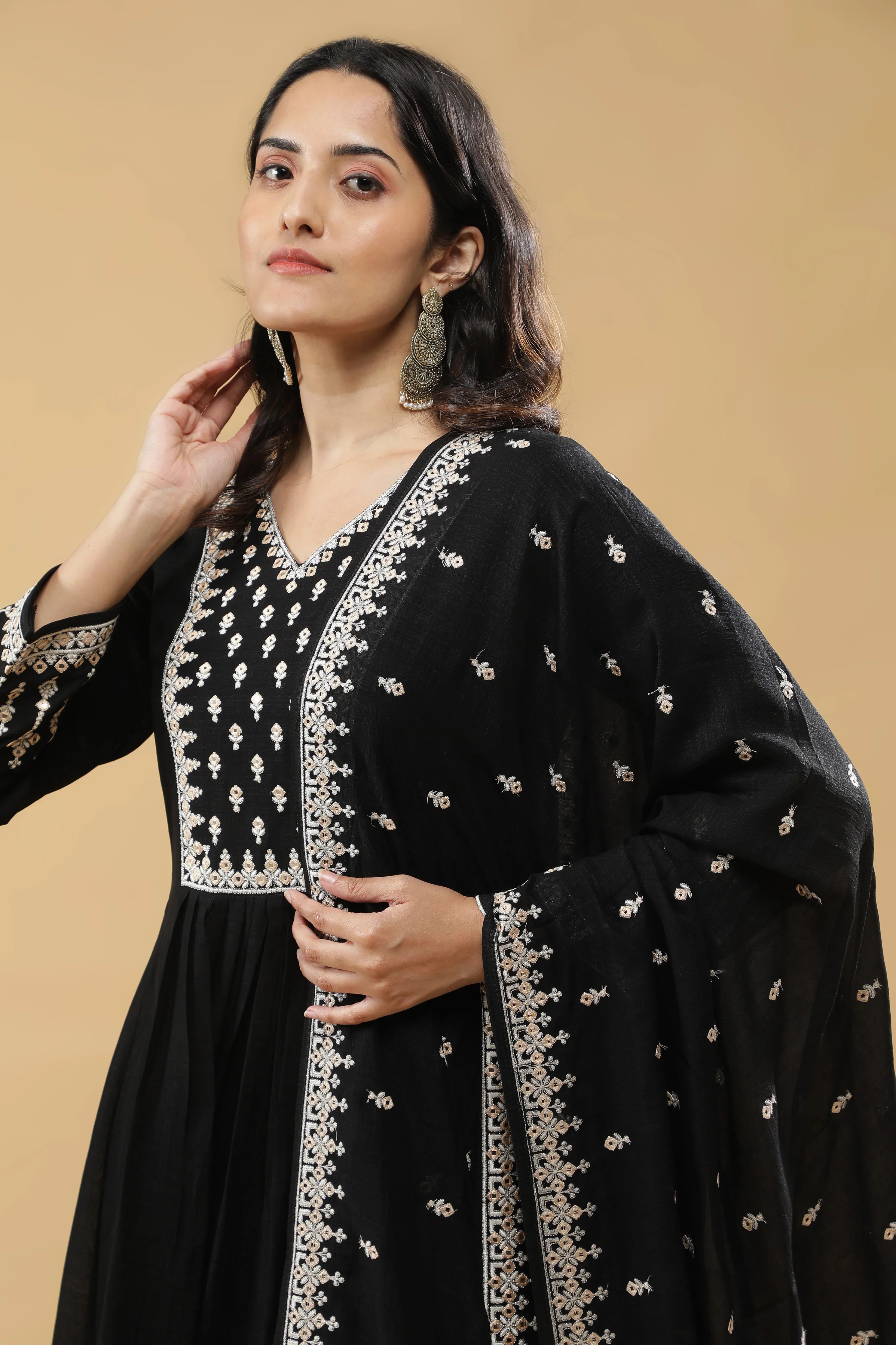 Black Silk Anarkali Set - Mokshaa