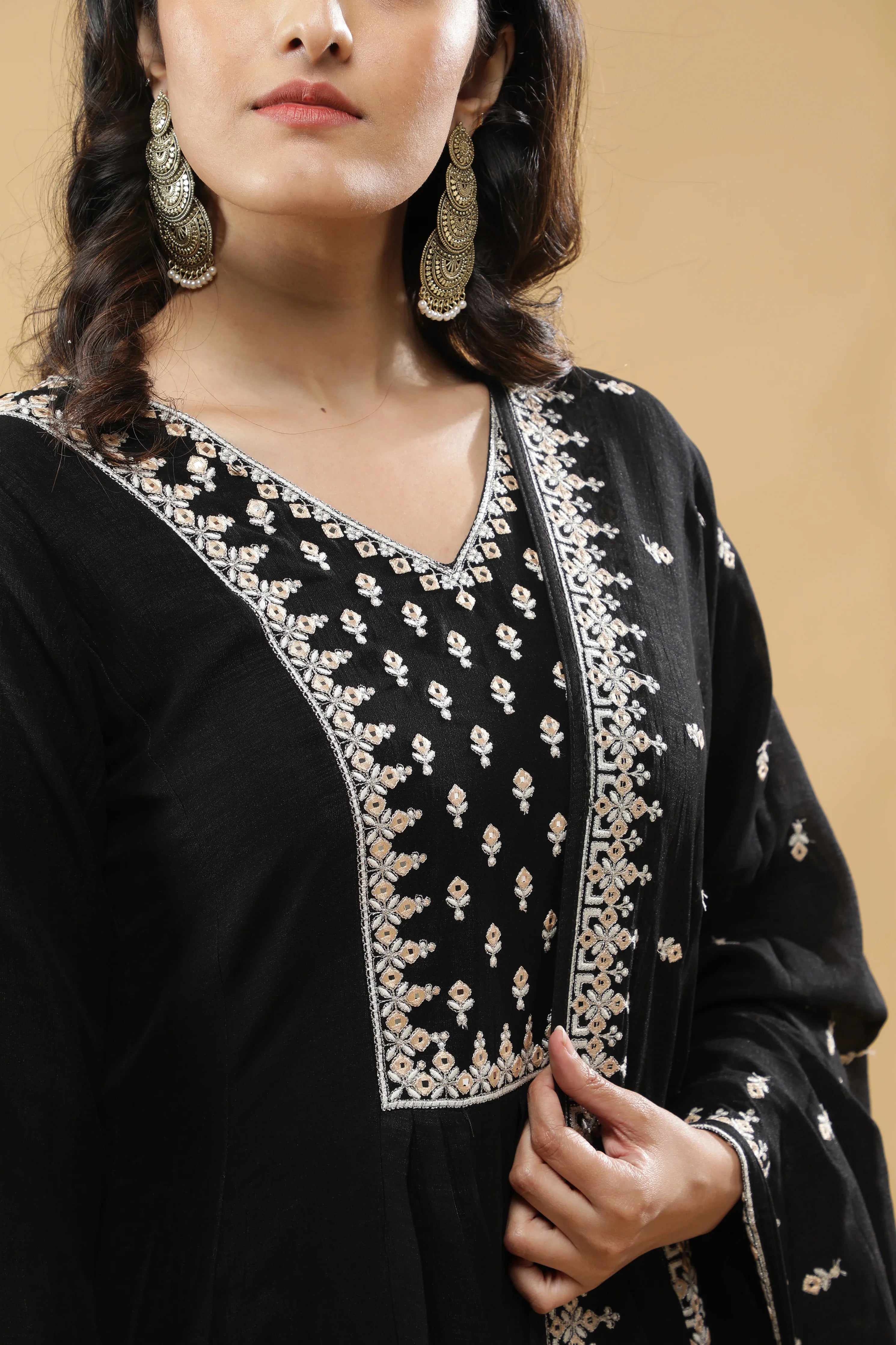 Black Silk Anarkali Set - Mokshaa