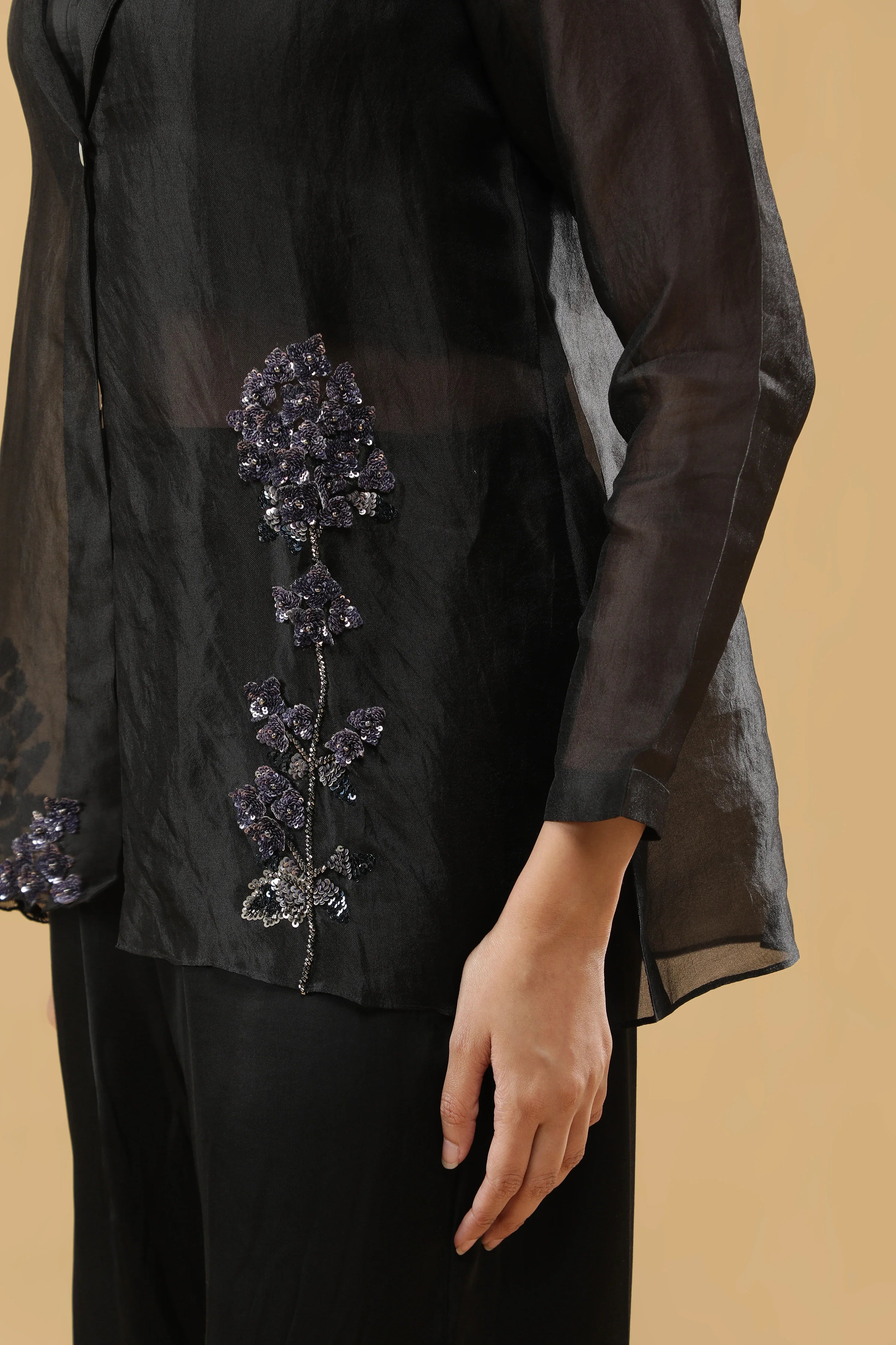 Black Organza Blazer Cord Set - Mokshaa
