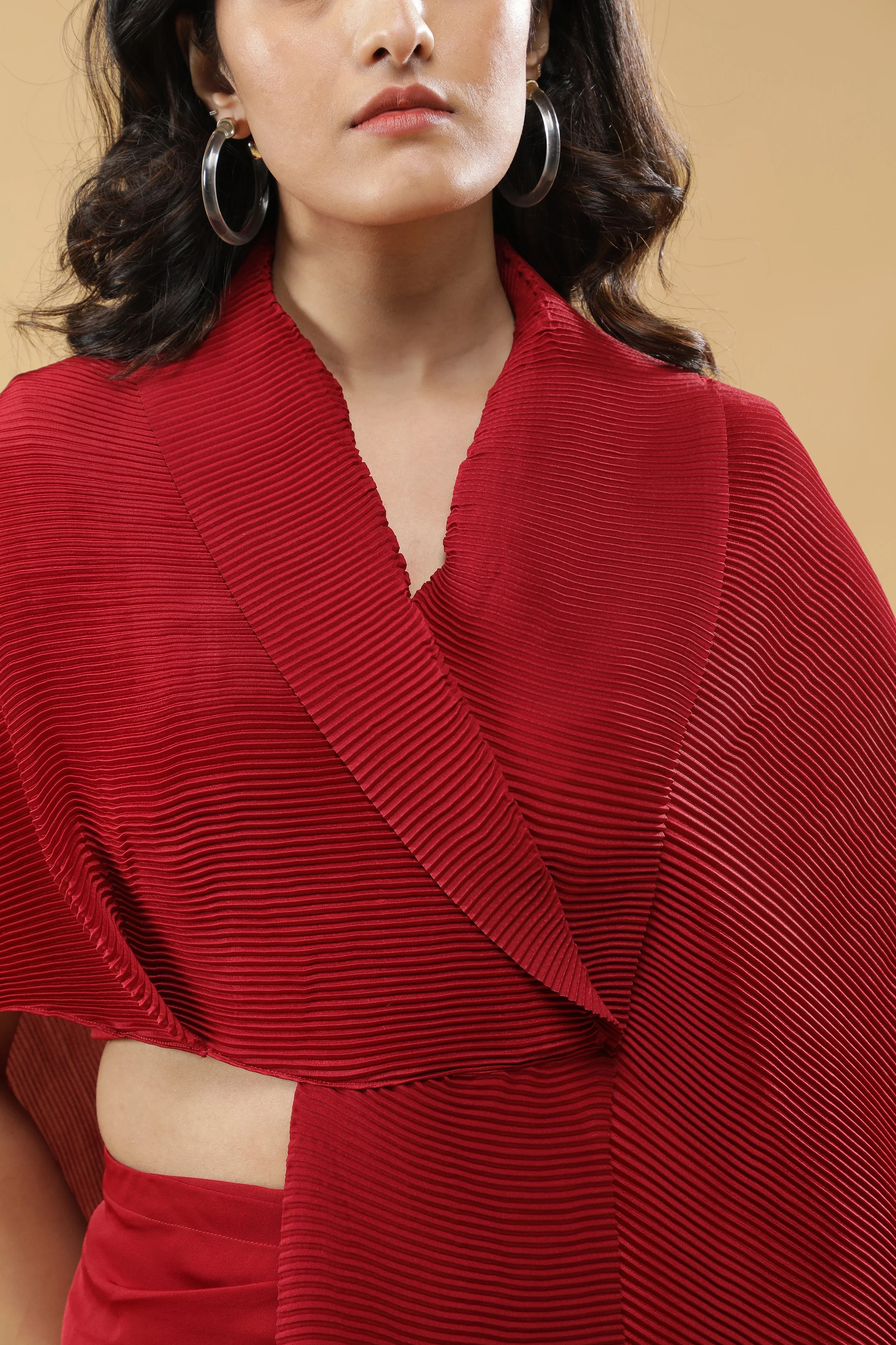 Red Pleated Indo-Western Set - Mokshaa