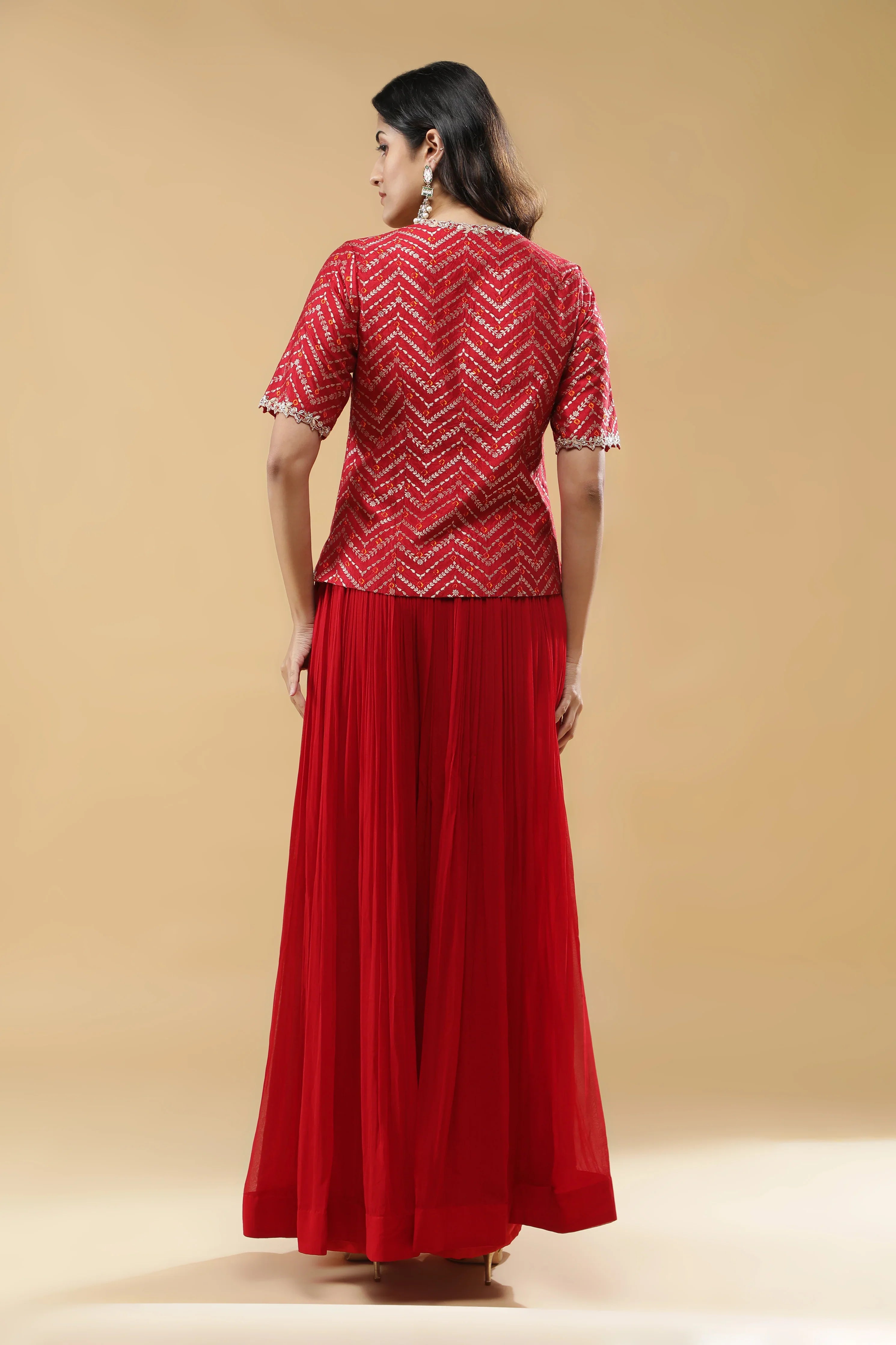 Red Bandhej Silk Peplum Indo-Western - Mokshaa