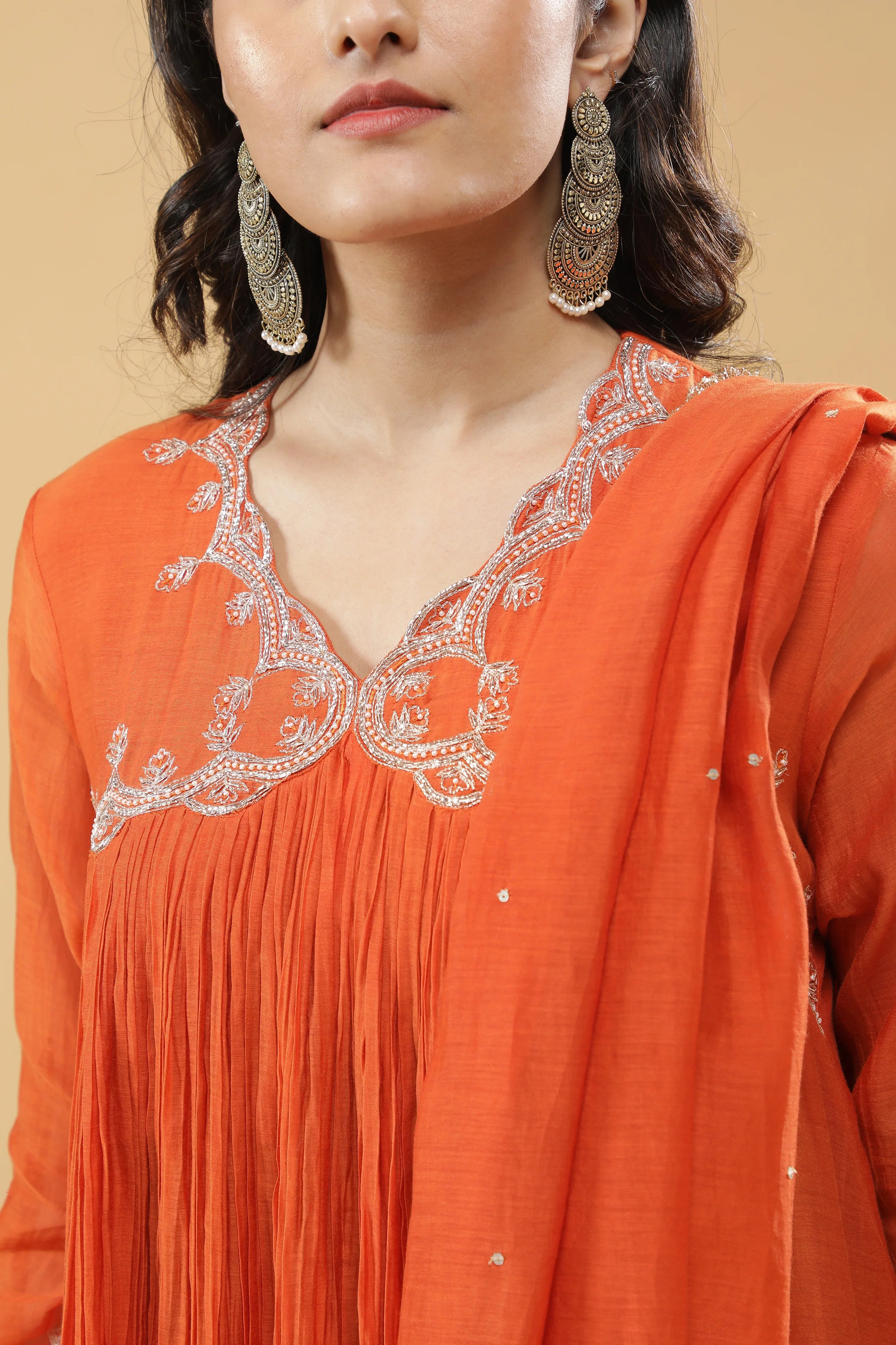 Rust Orange Mul Cotton Anarkali Set - Mokshaa