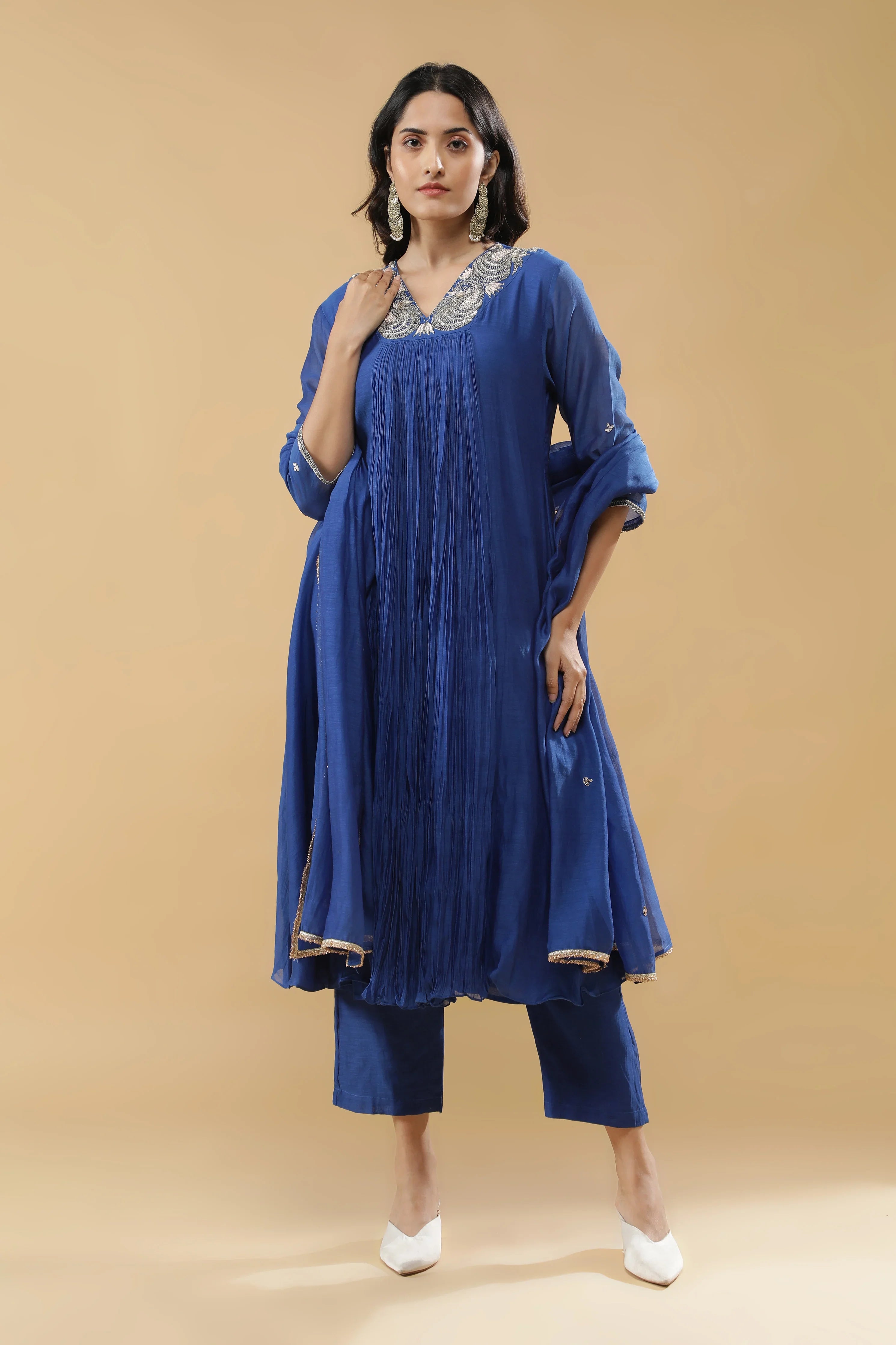Blue Mul Cotton Anarkali Set - Mokshaa