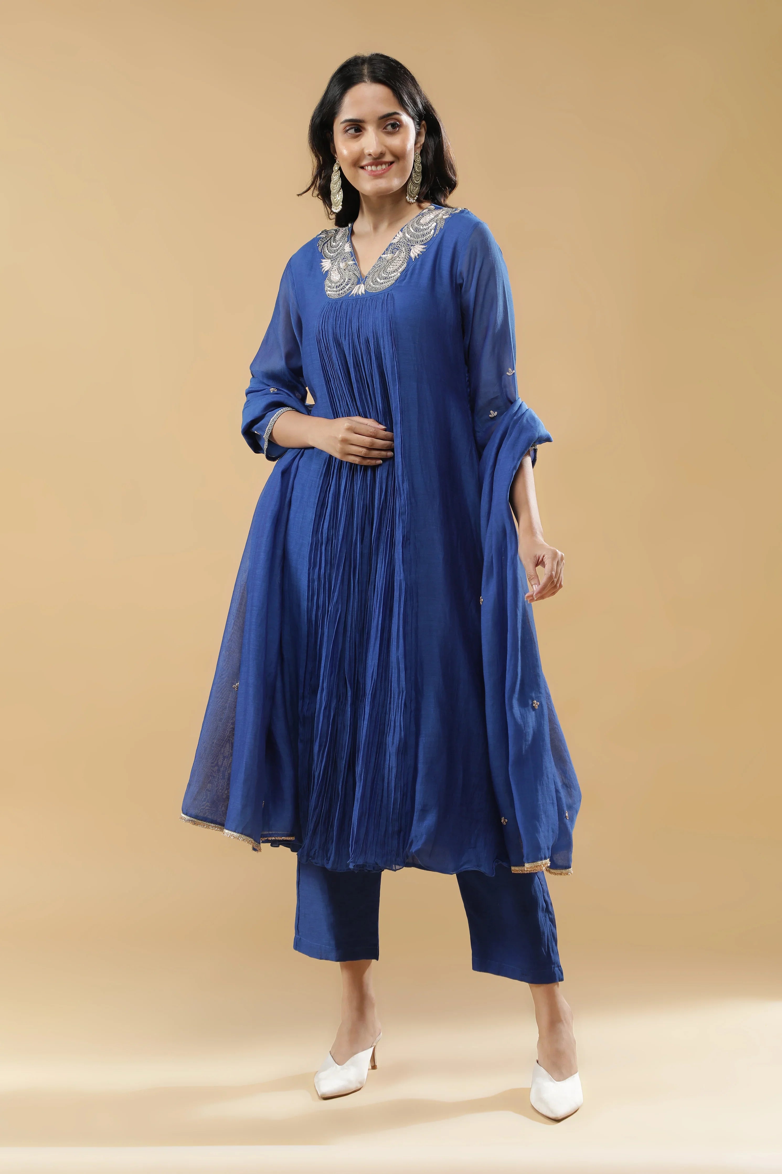 Blue Mul Cotton Anarkali Set - Mokshaa