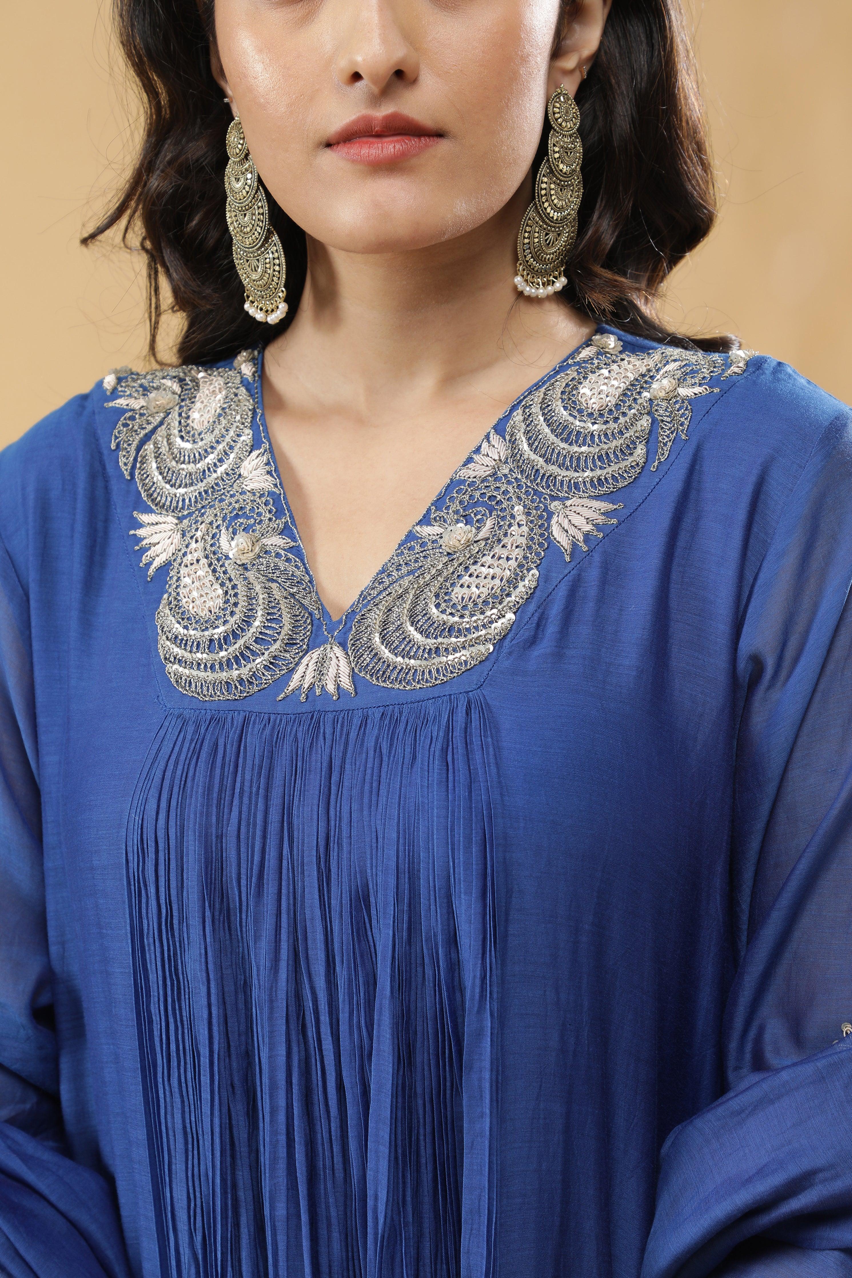 Blue Mul Cotton Anarkali Set - Mokshaa