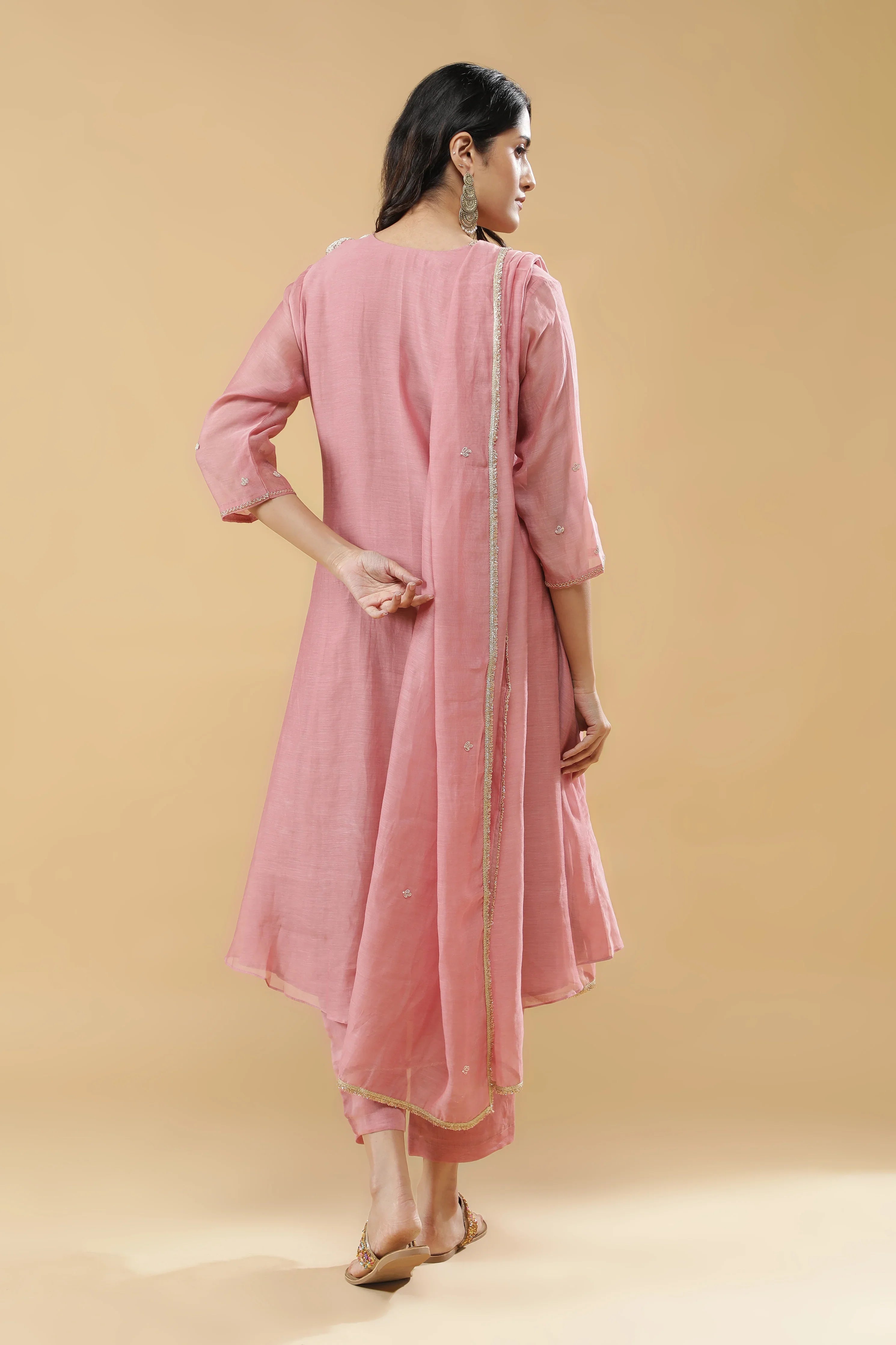 Blush Pink & Golden Anarkali Set - Mokshaa