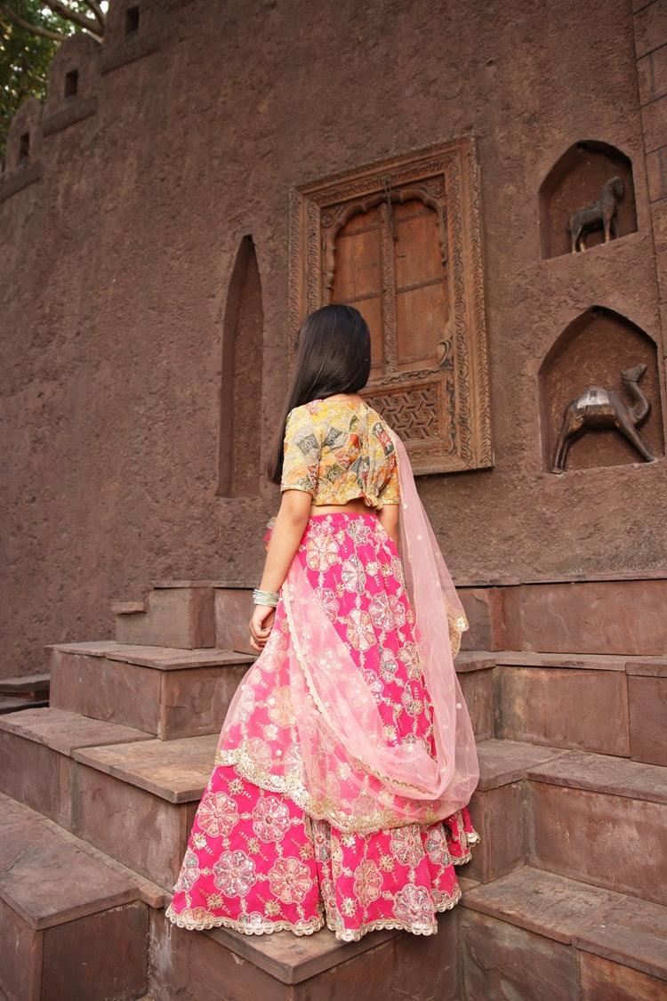 Yellow Embroidery Choli with Lehenga - Mokshaa