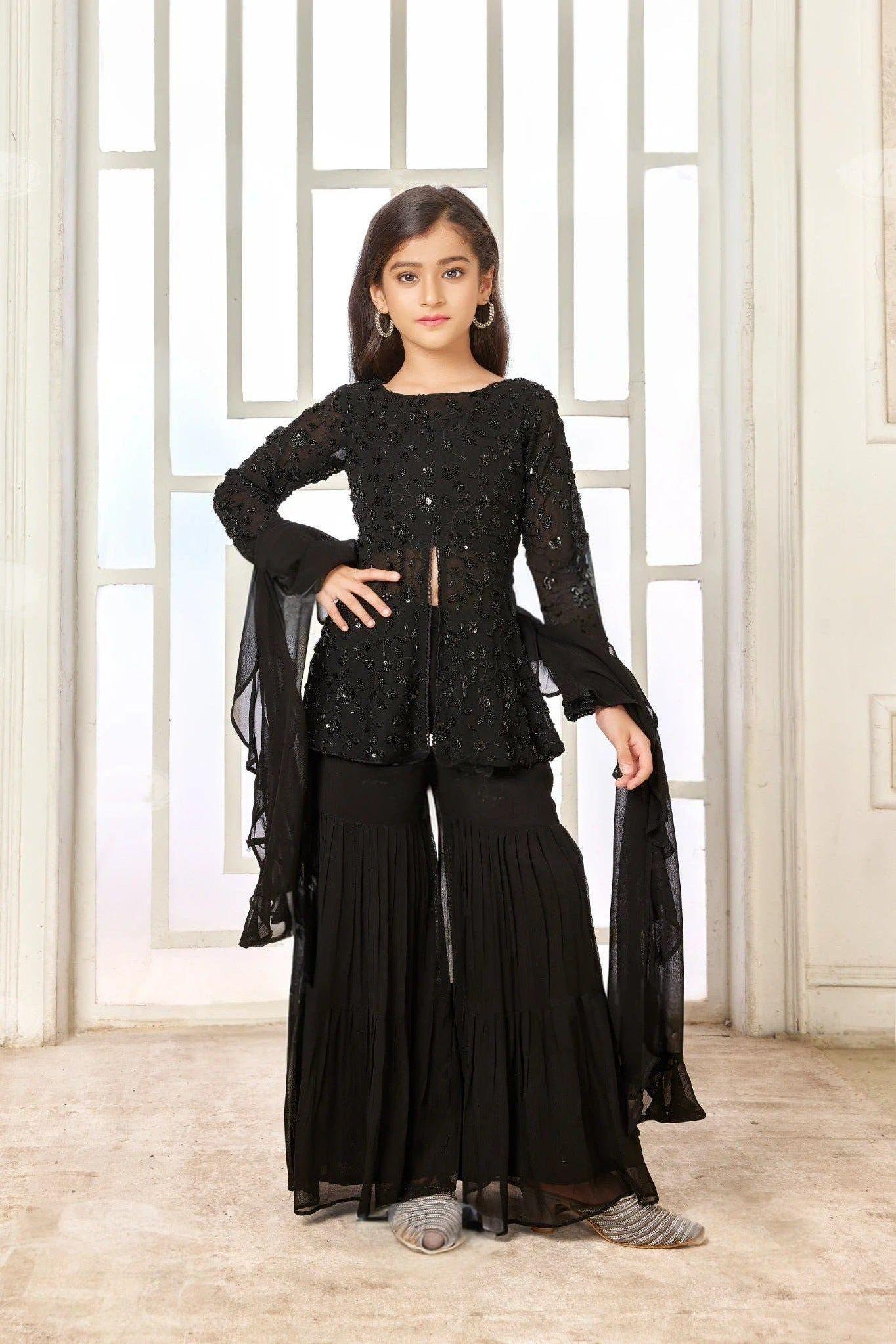 Elegant Black Embroidered Sharara Set - Mokshaa