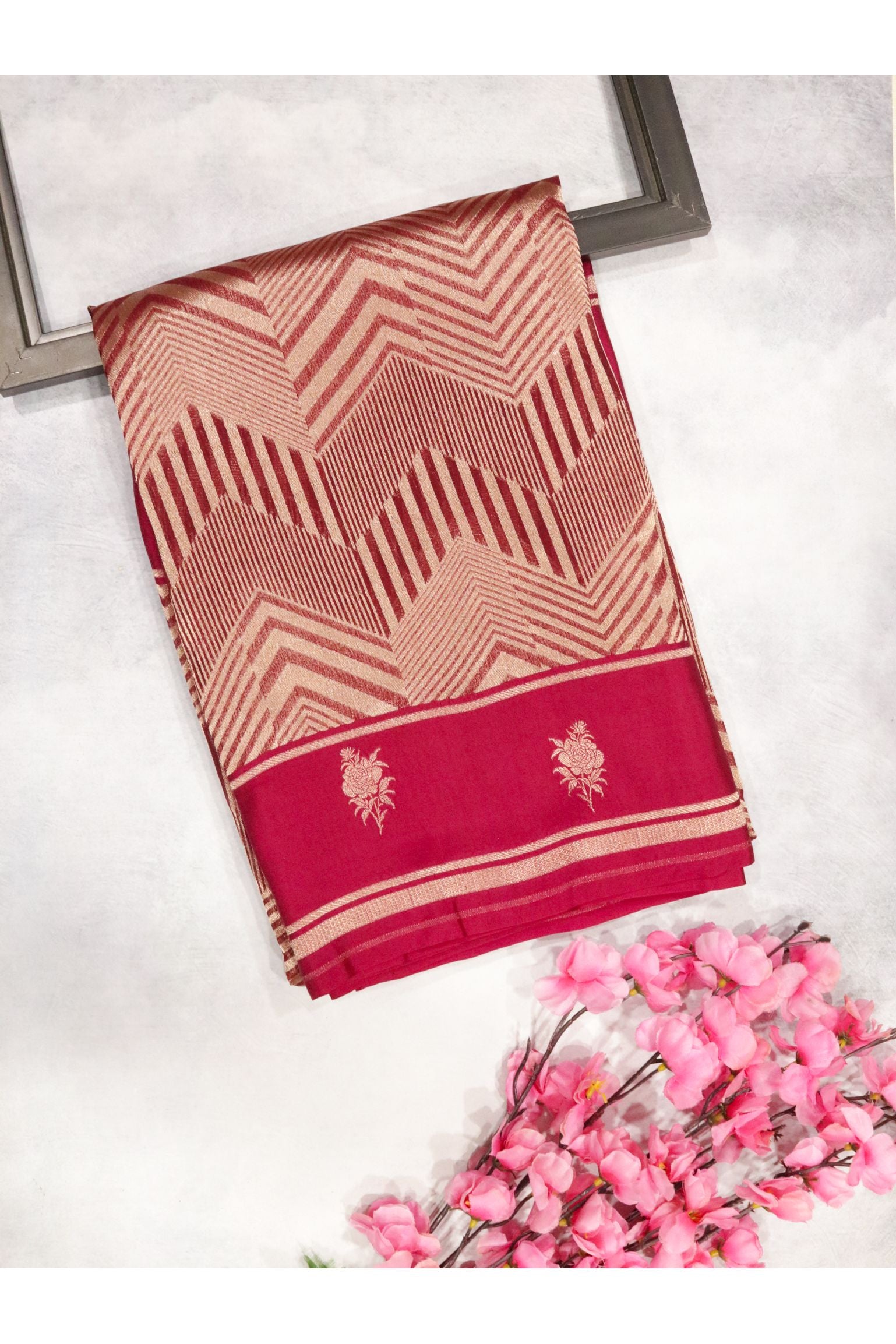 Magenta Pink Banarasi Tissue Silk Saree with Zari Weaving - Mokshaa