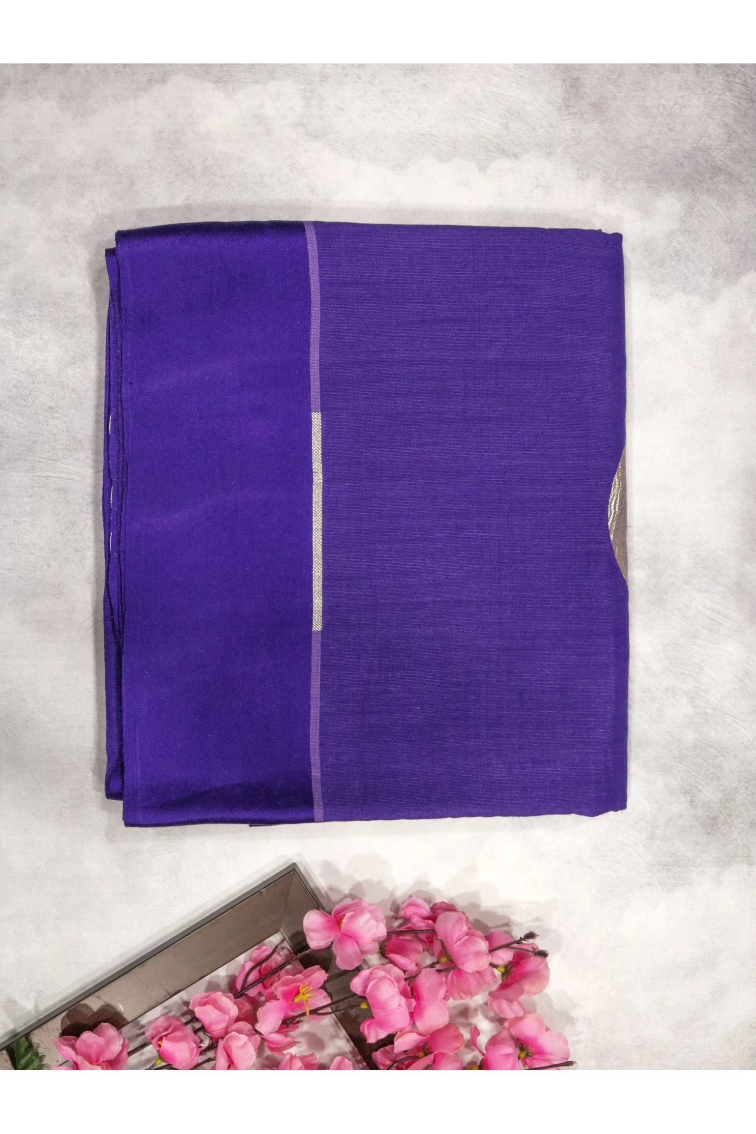 Purple Handloom Silk Saree with Silver Zari Circular Motifs - Mokshaa