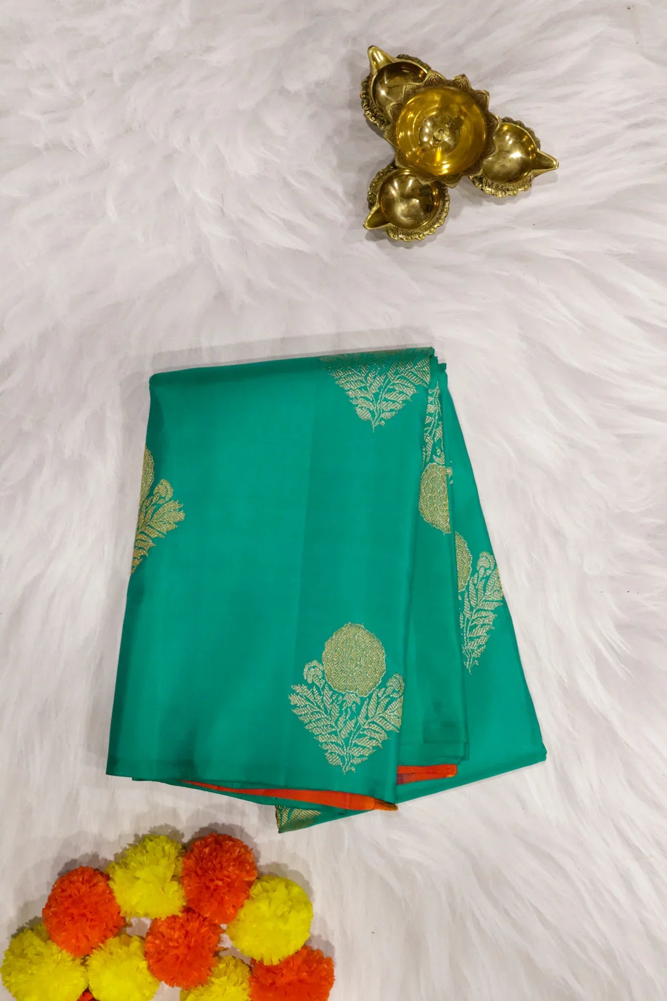 Rama Blue Kanchipuram Silk Saree with Gold & Silver Zari Motifs - Mokshaa