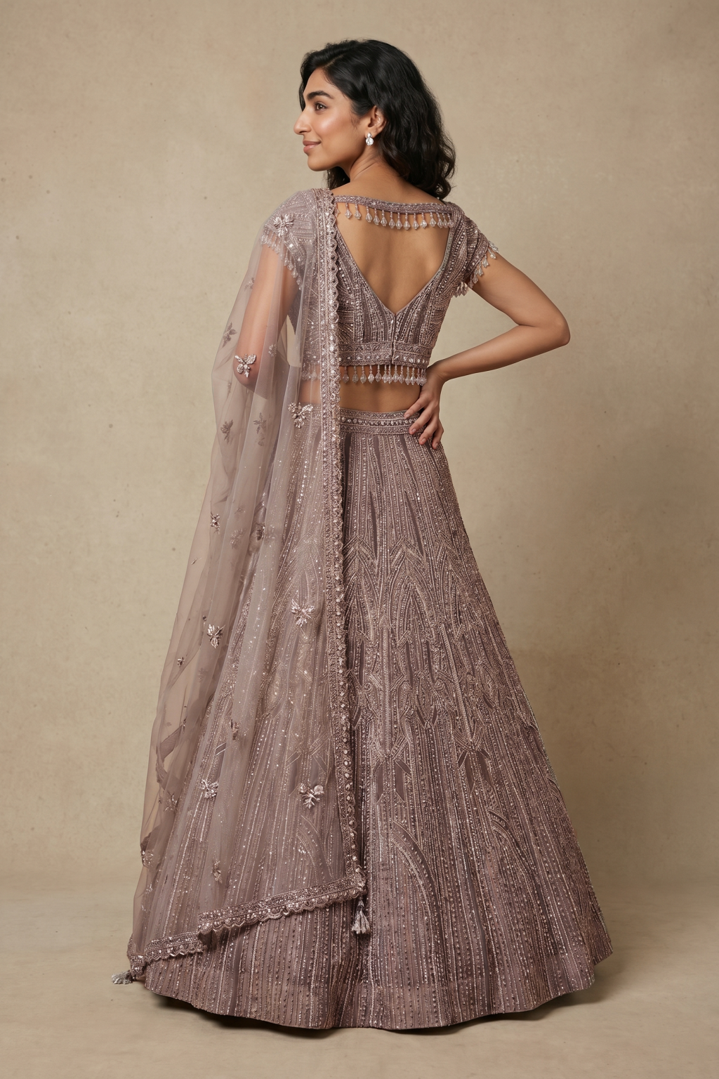 Mauve Net Lehenga Set