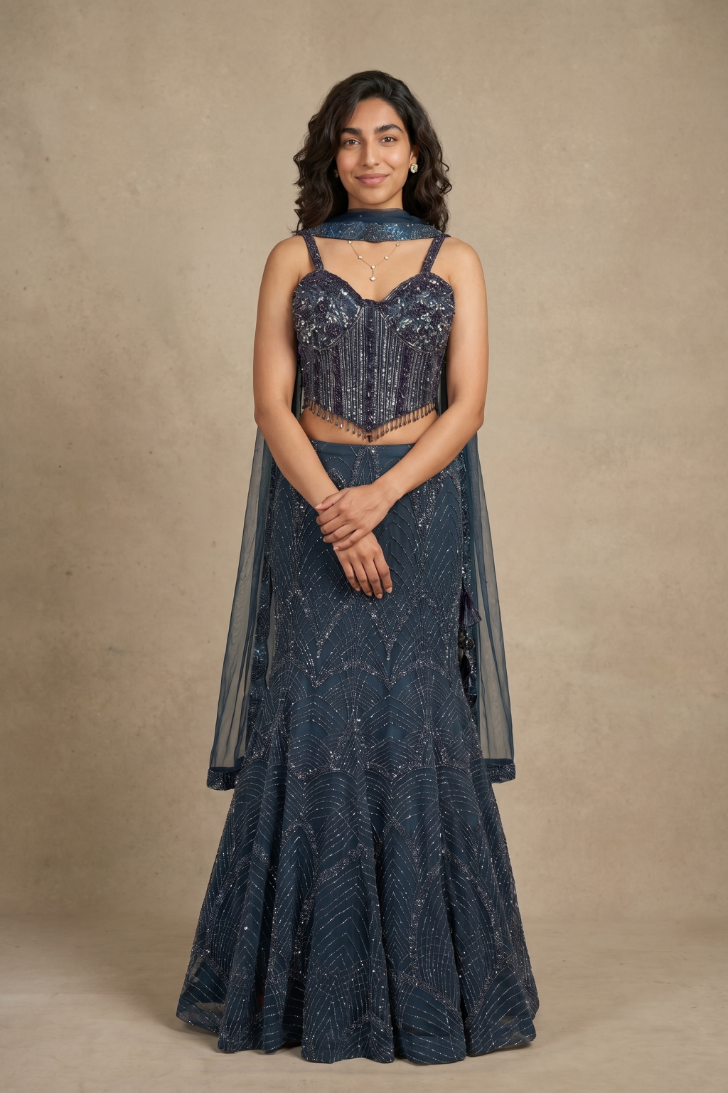 Midnight Blue Embroidered Lehenga Set