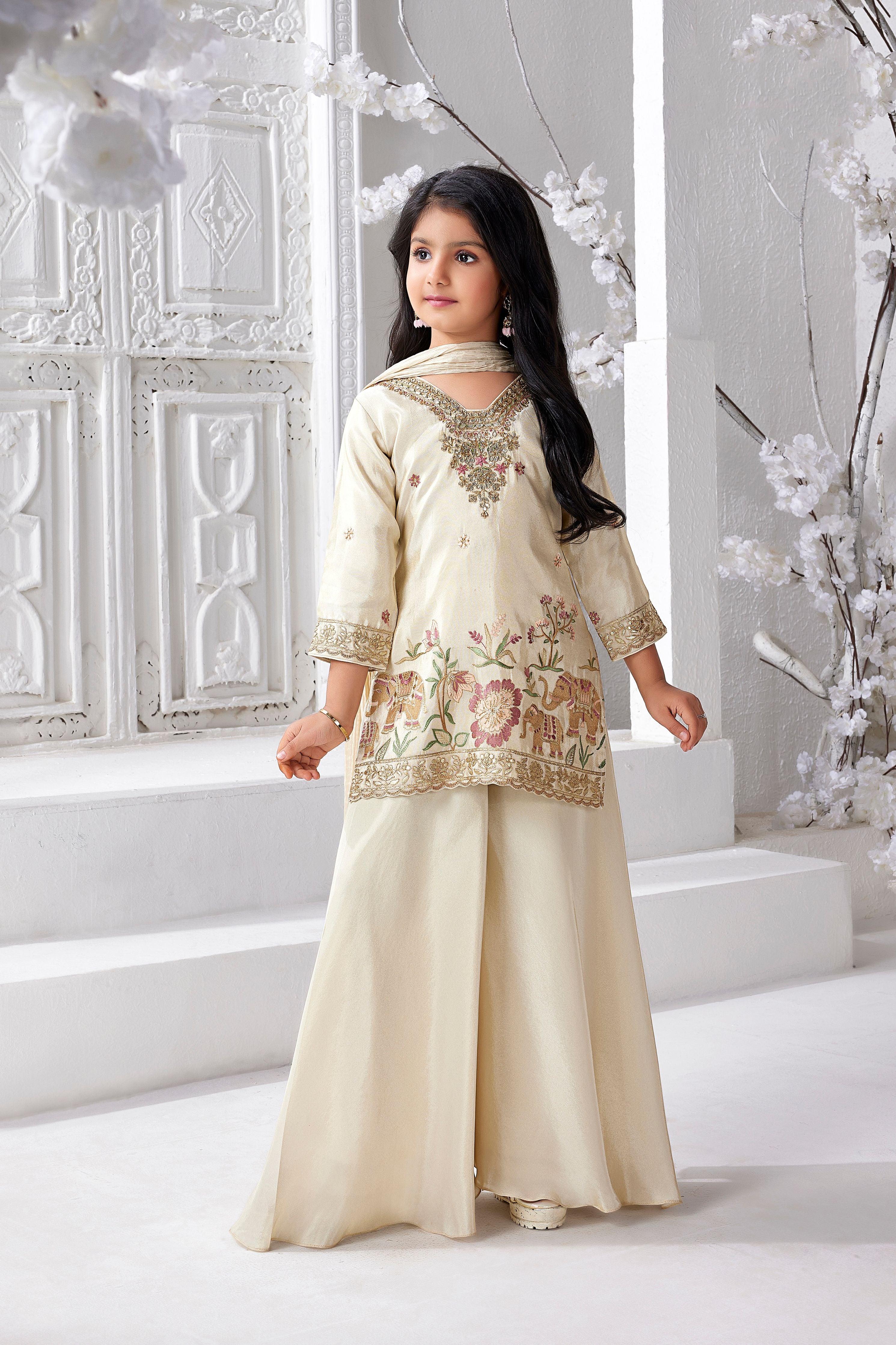 Fawn Embroidered Palazzo Set for Girls