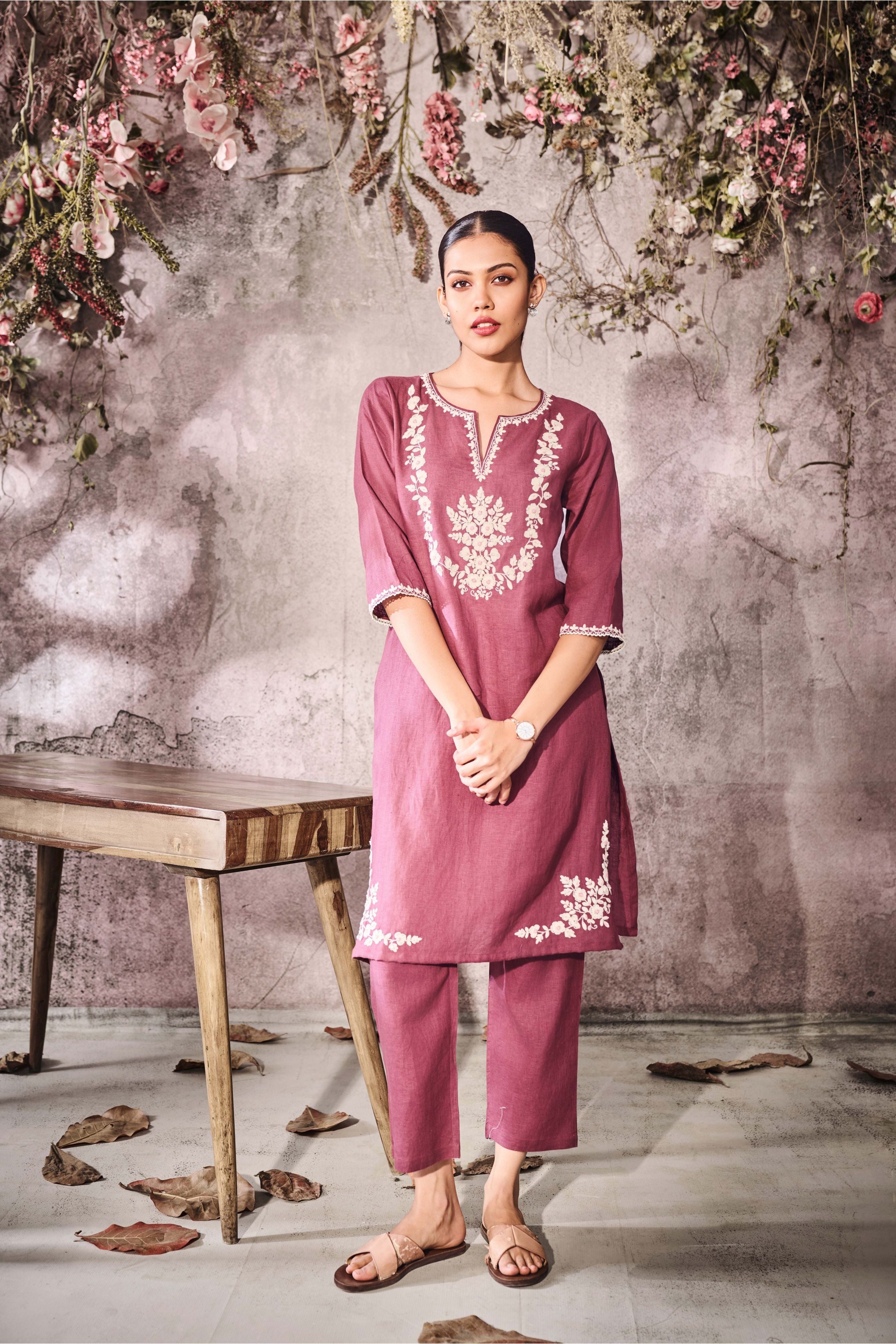 Rose Pink Silk Kurti Set