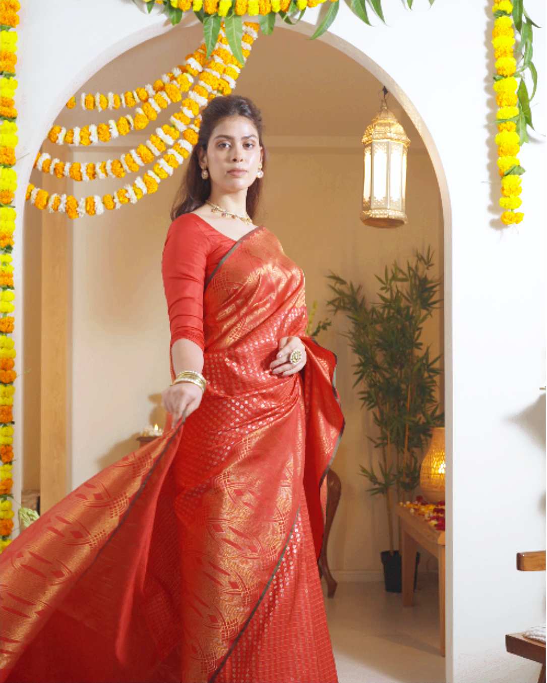 Red Kanchipuram Silk Saree - Mokshaa