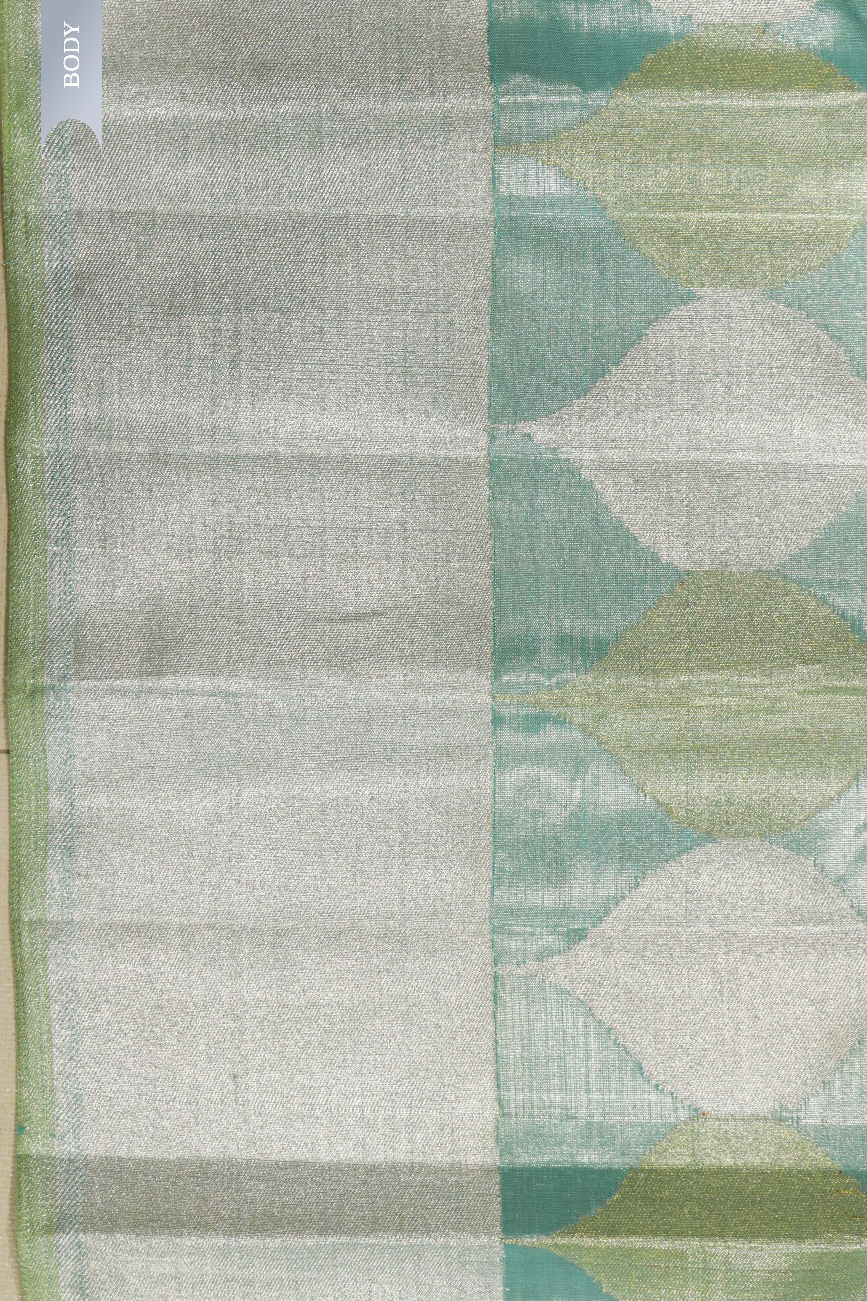 Ice Blue Kanchipuram Tissue Saree with Silver & Gold Jaal Motifs and Self Zari Border - Mokshaa