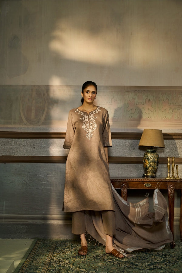 Taupe Beige Printed Salwar Set