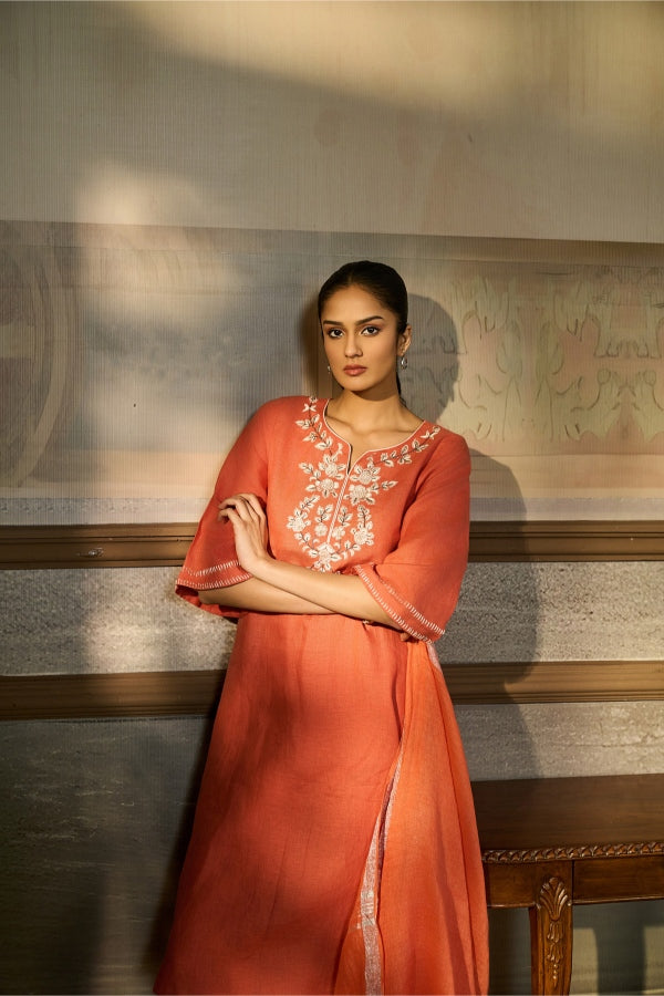 Coral Orange Printed Salwar Set