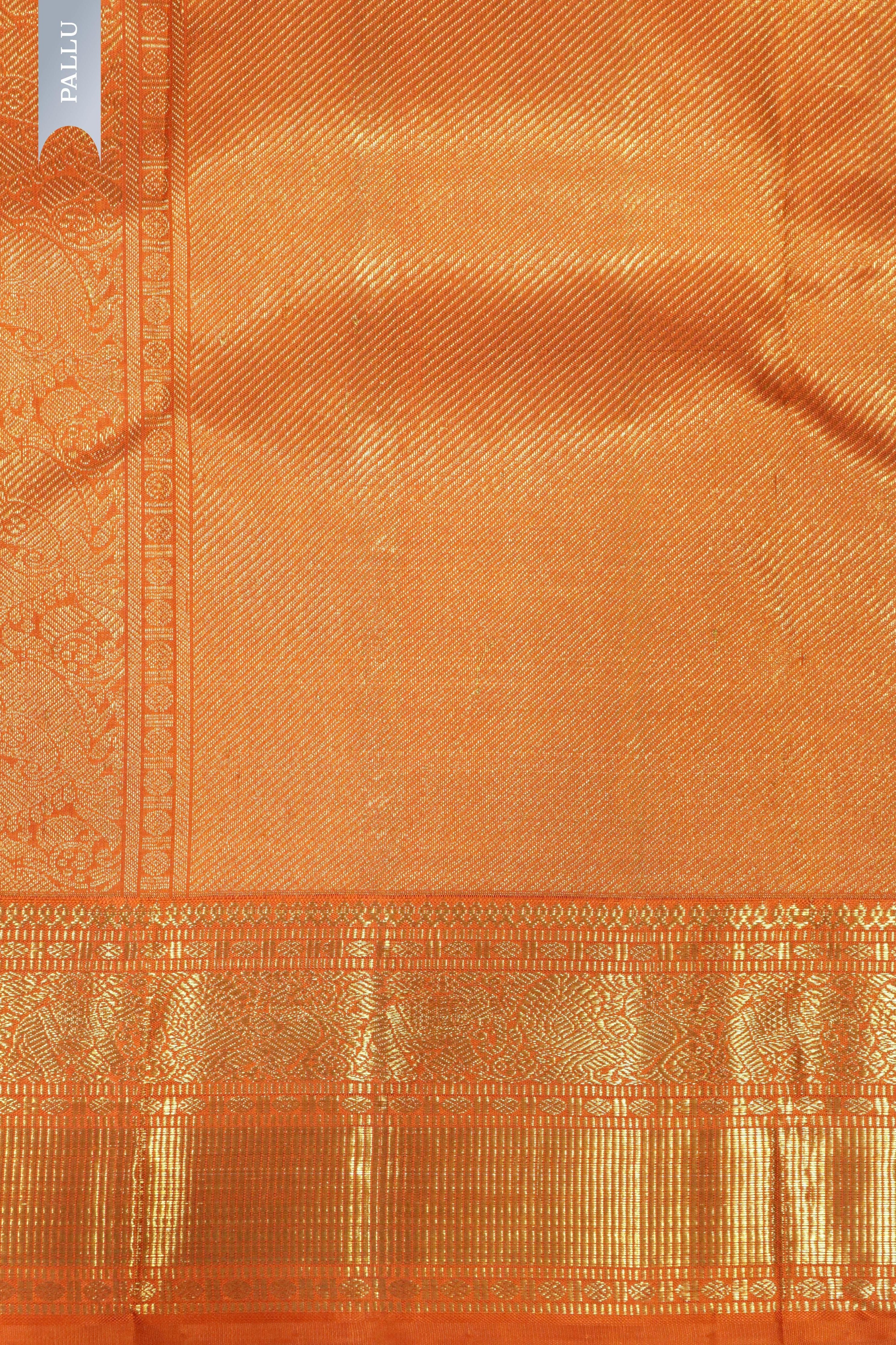 Orange Kanchipuram Silk Saree with All-Over Motifs and Zari Border - Mokshaa