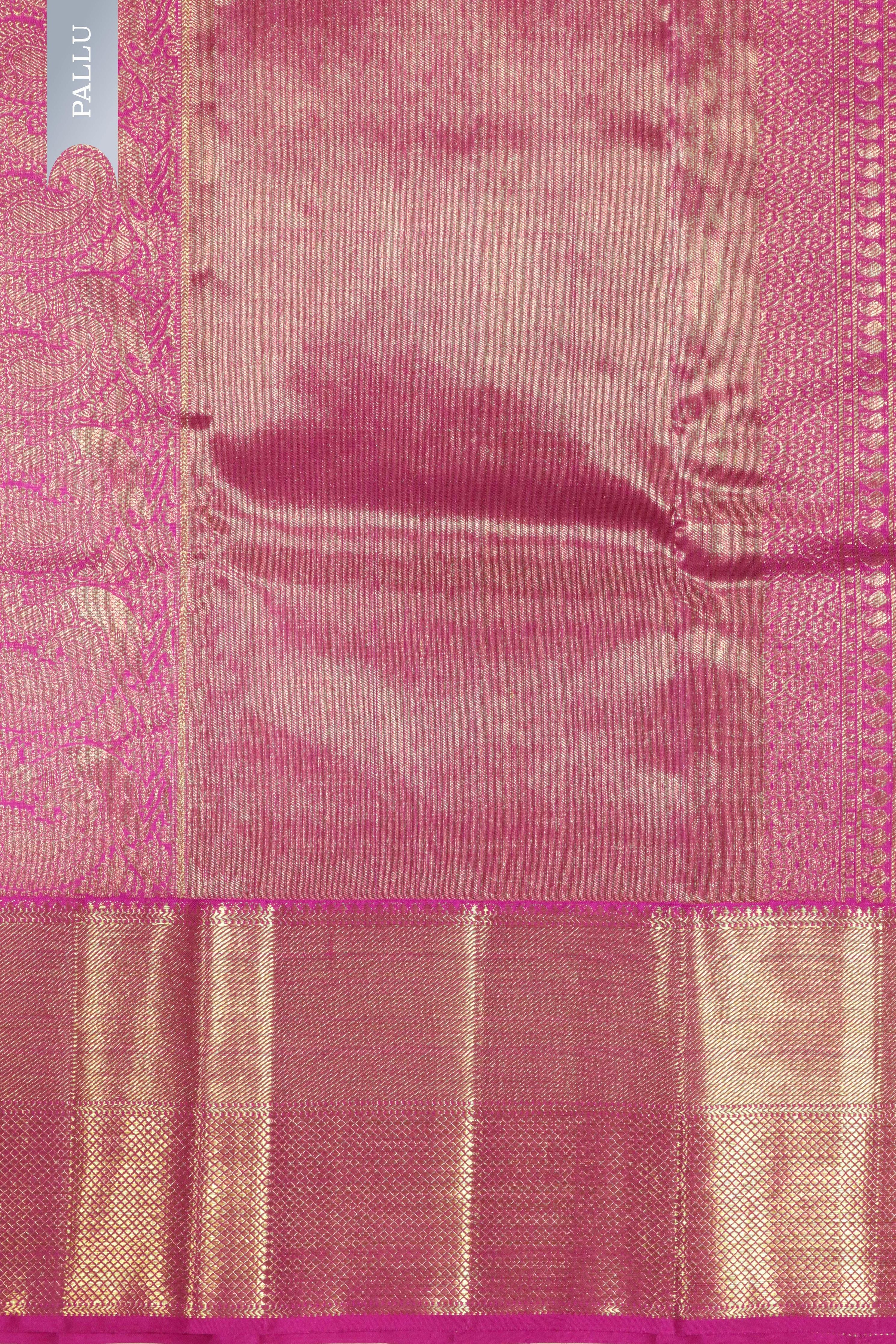 Turquoise Blue Kanchipuram Silk Saree with Zari Stripes, Buttas & Contrast Border - Mokshaa