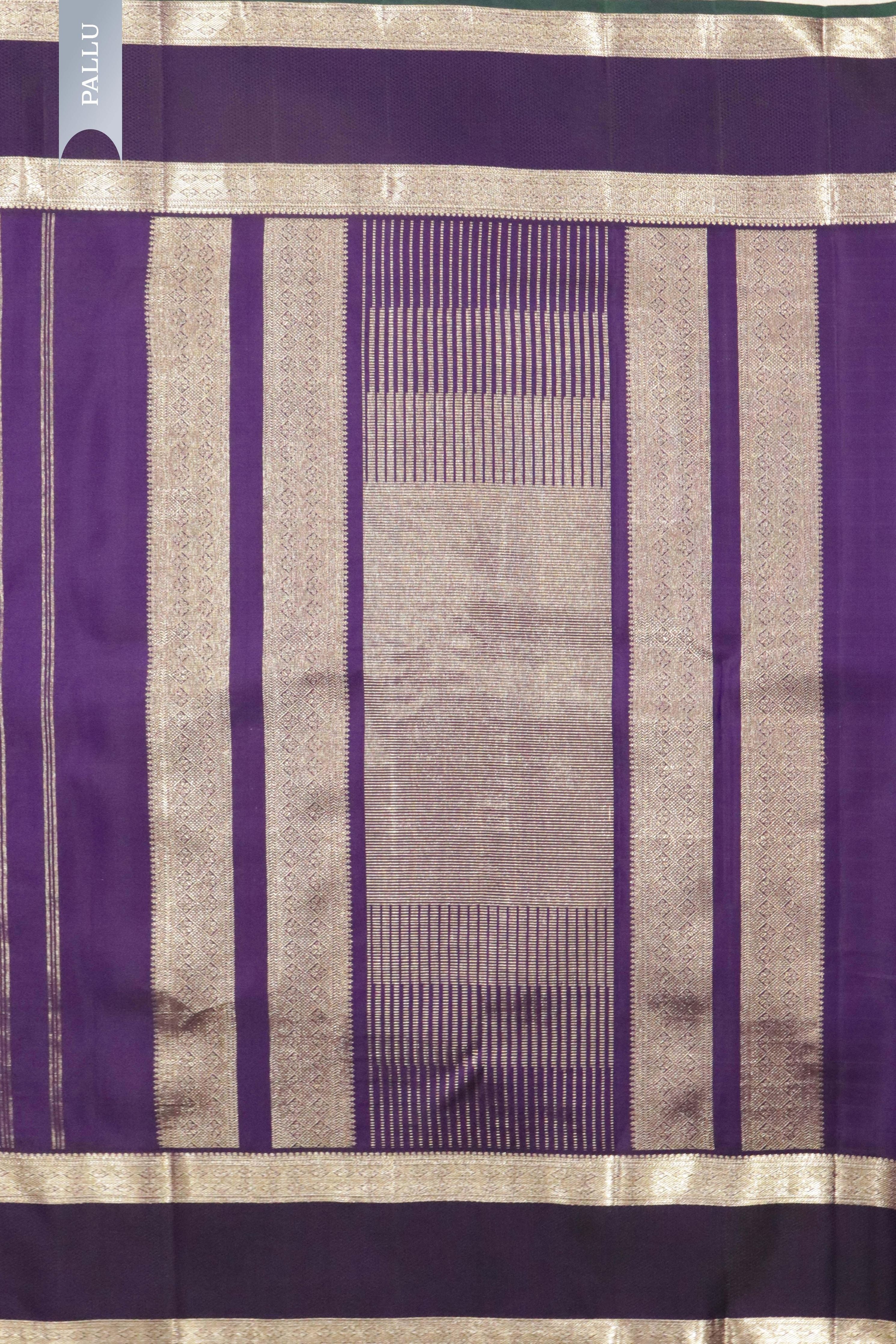 Purple Kanchipuram Silk Saree with Fancy Zari Checks and Zari Border - Mokshaa
