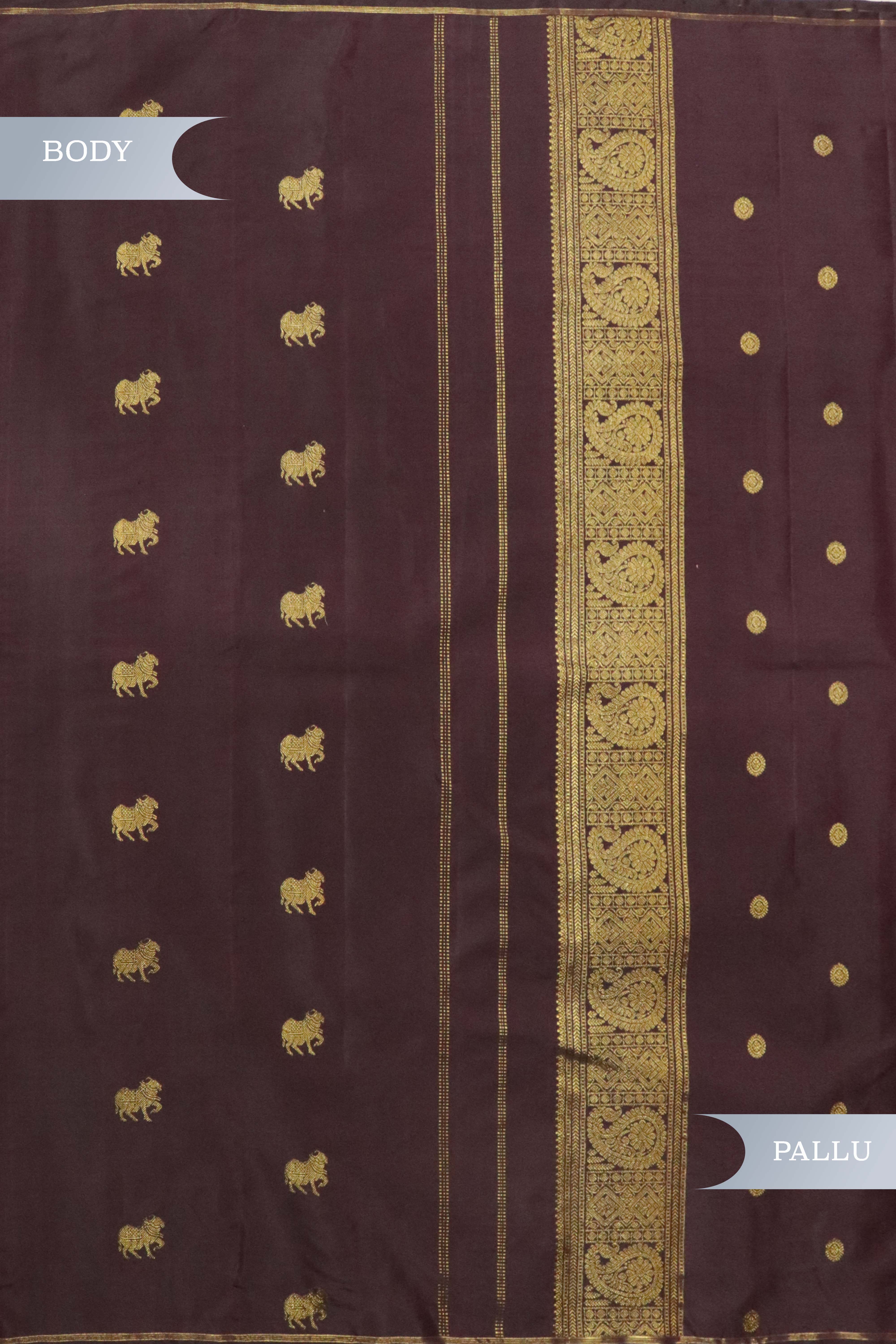 Dark Brown Kanchipuram Silk Saree
