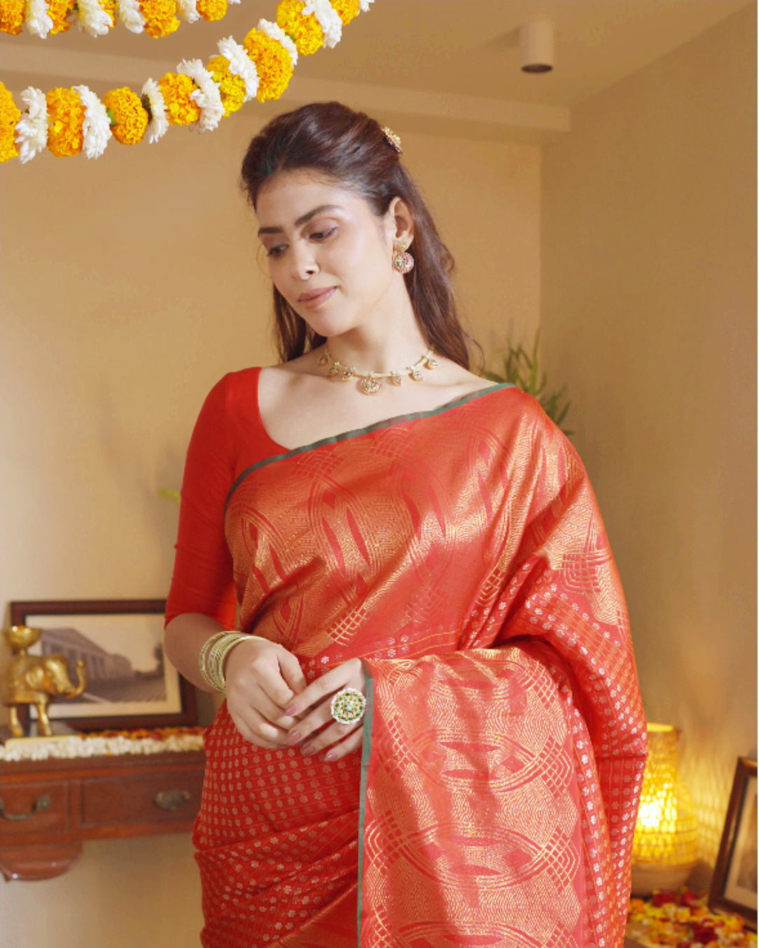 Red Kanchipuram Silk Saree - Mokshaa