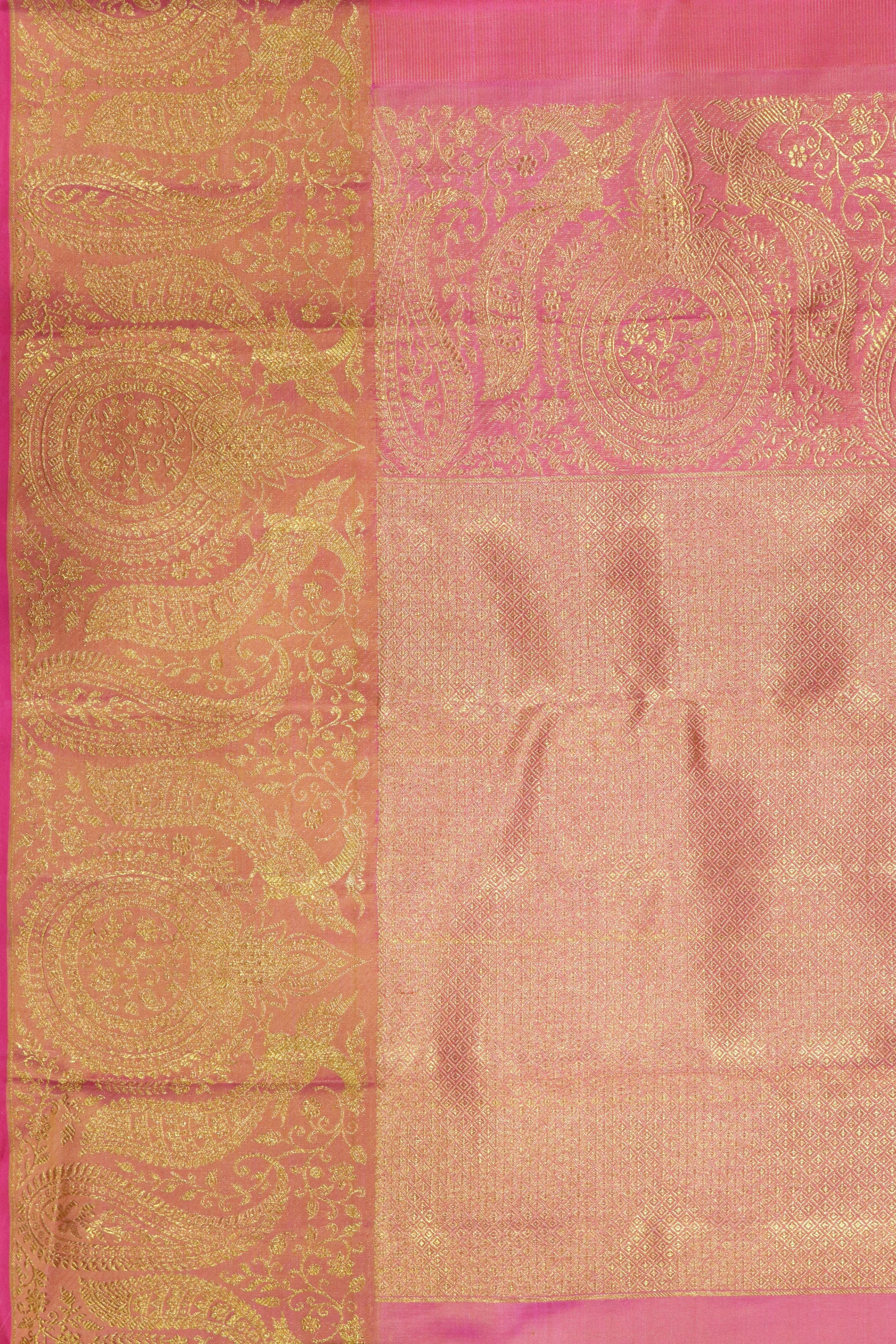 Shaded Pink Kanchipuram Silk Saree with Peacock & Elephant Motifs and Fancy Border - Mokshaa