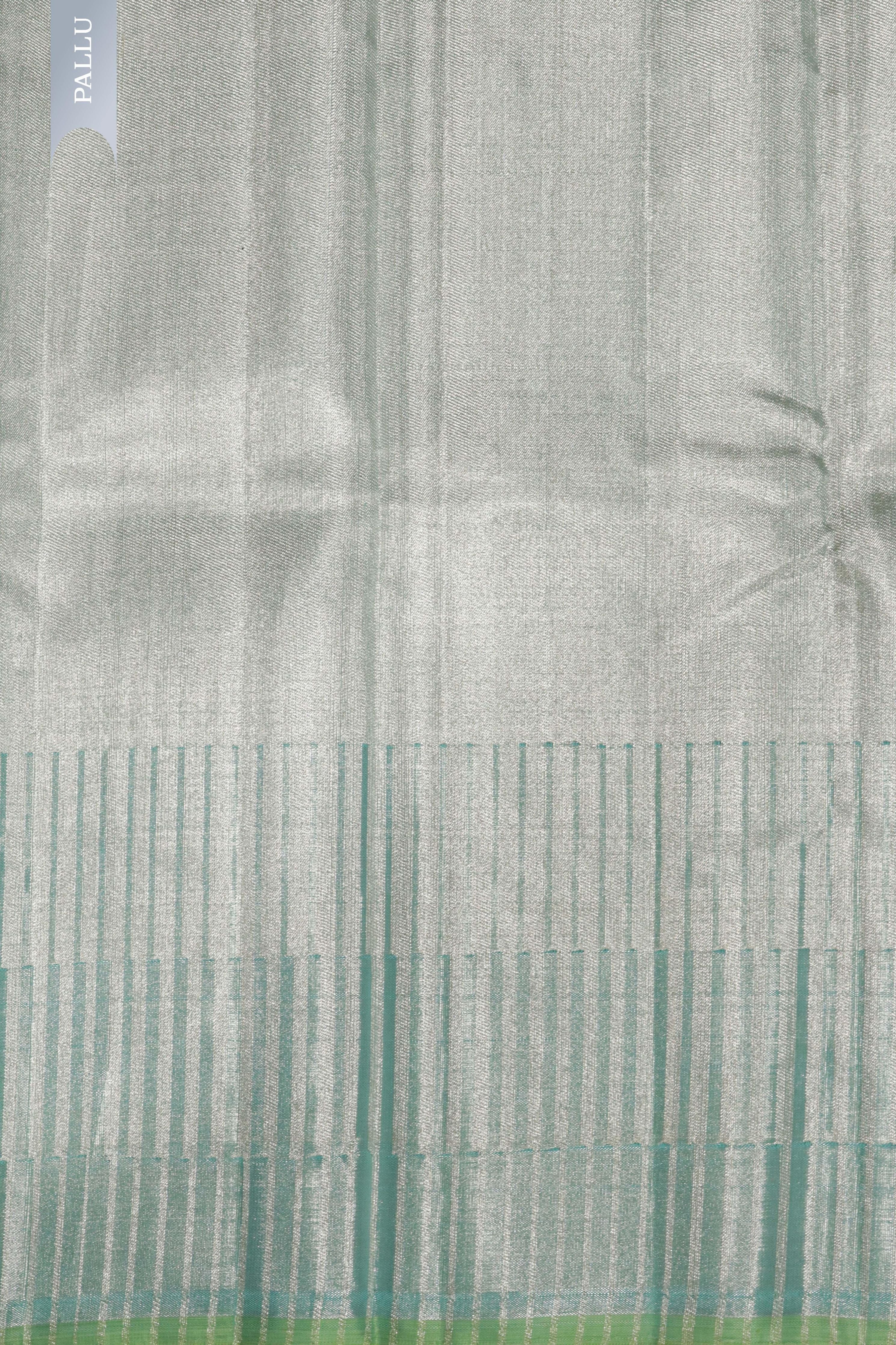 Ice Blue Kanchipuram Tissue Saree with Silver & Gold Jaal Motifs and Self Zari Border - Mokshaa
