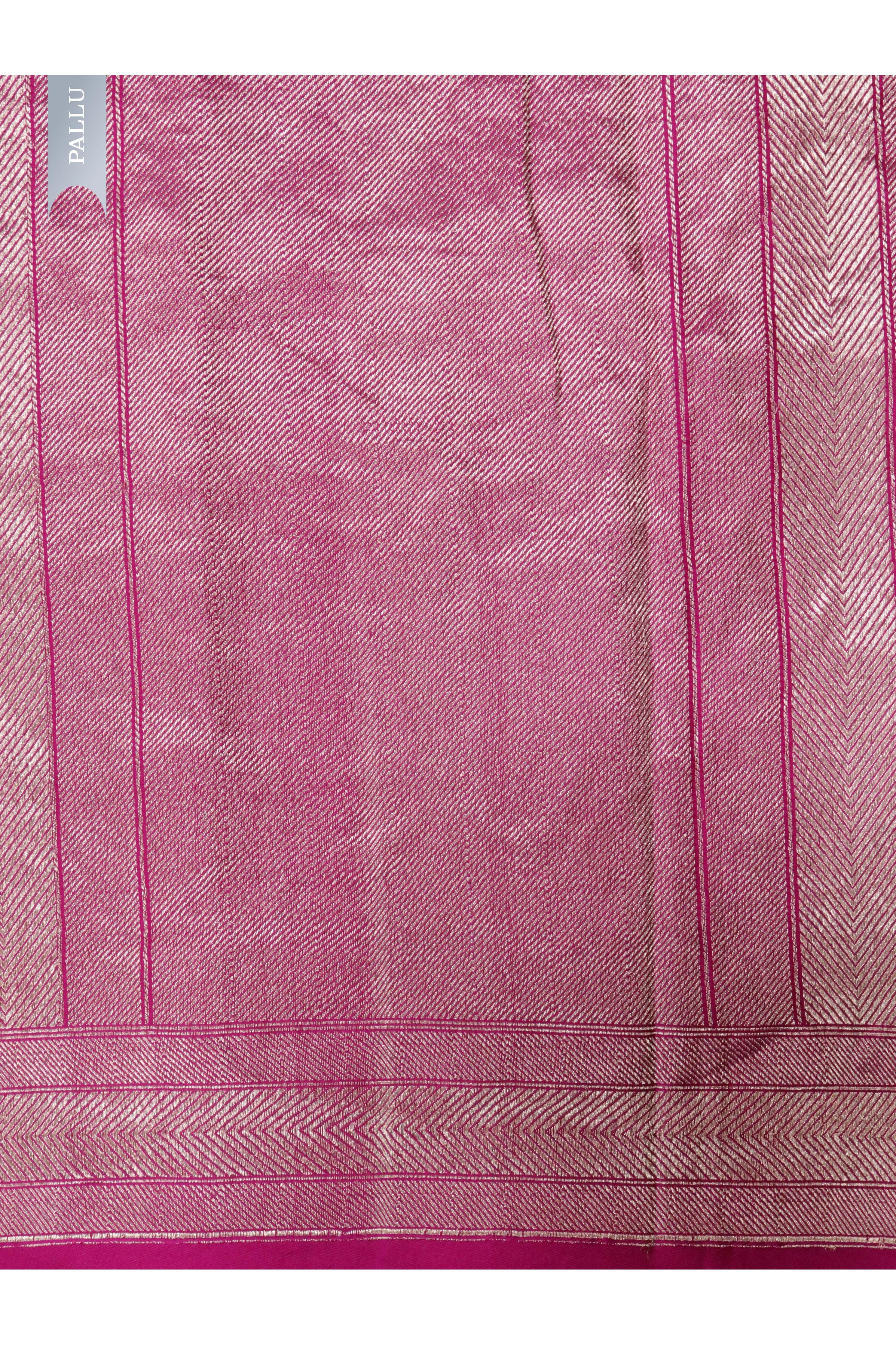 Rani Pink Banarasi Mushroom Silk Saree with Silver Zari Tiger Jaal - Mokshaa