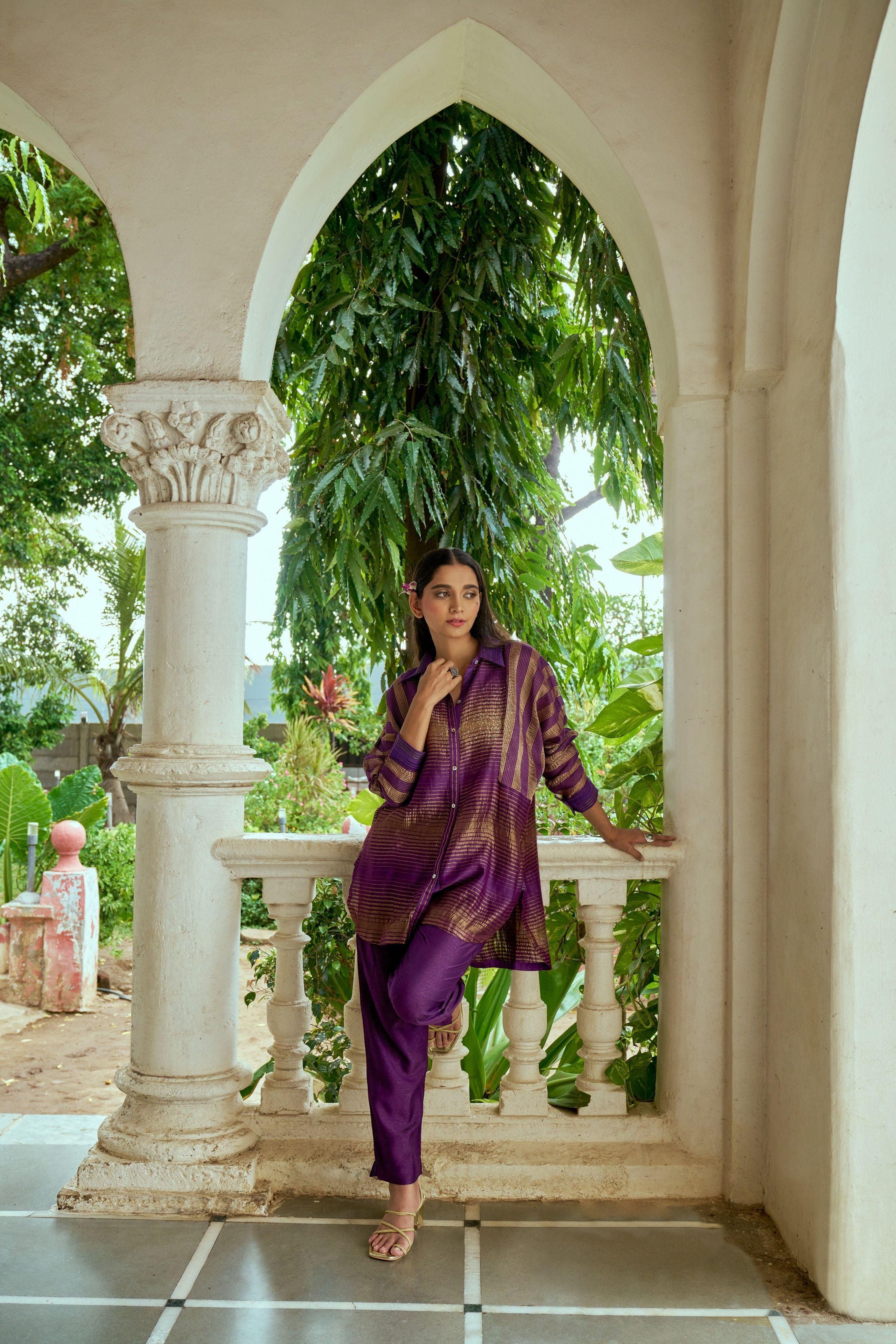 Purple Tissue Organza Shirt - Mokshaa