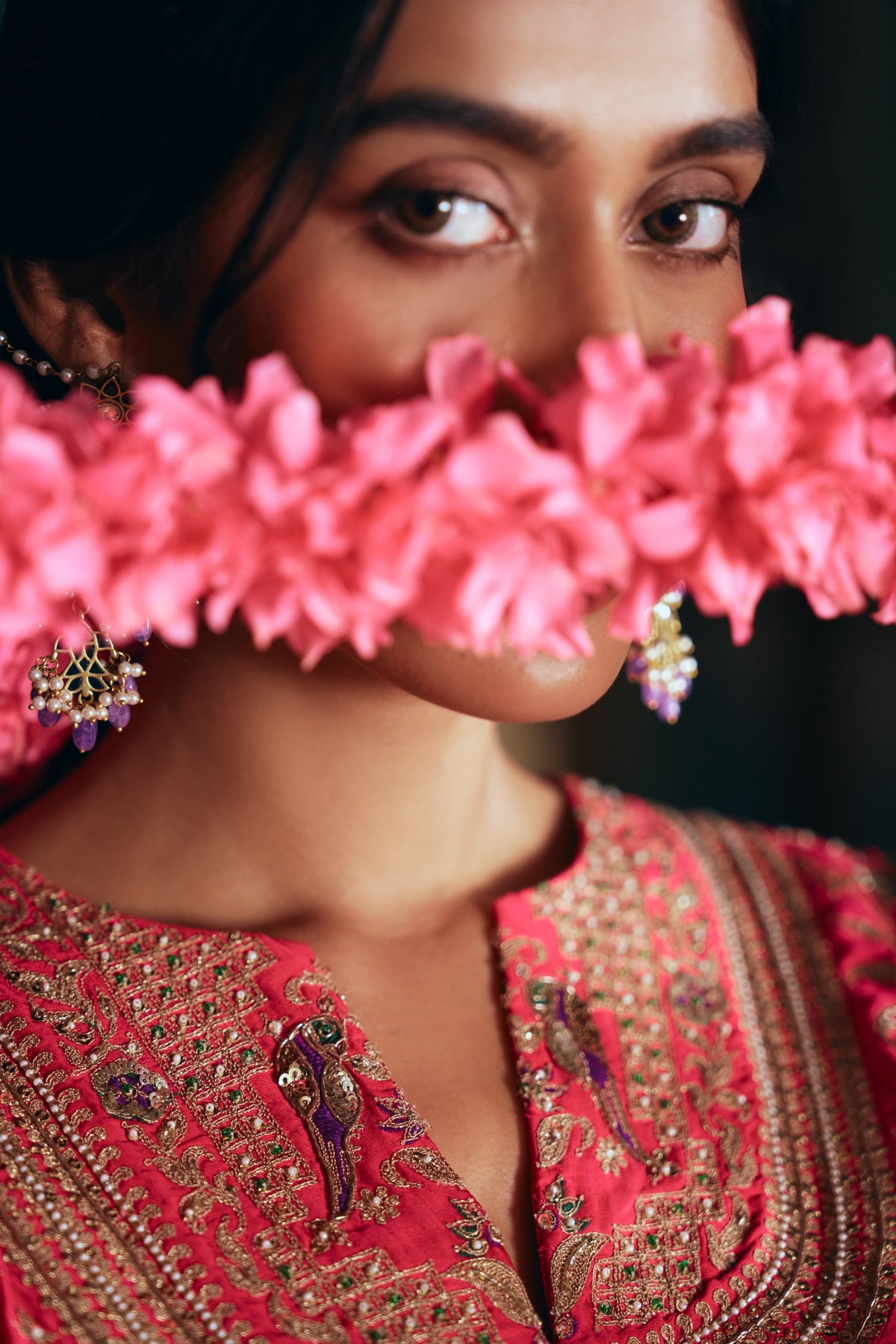 Hot Pink Banarasi Silk Lehenga Set with Zardozi Embroidered Peplum Top - Mokshaa
