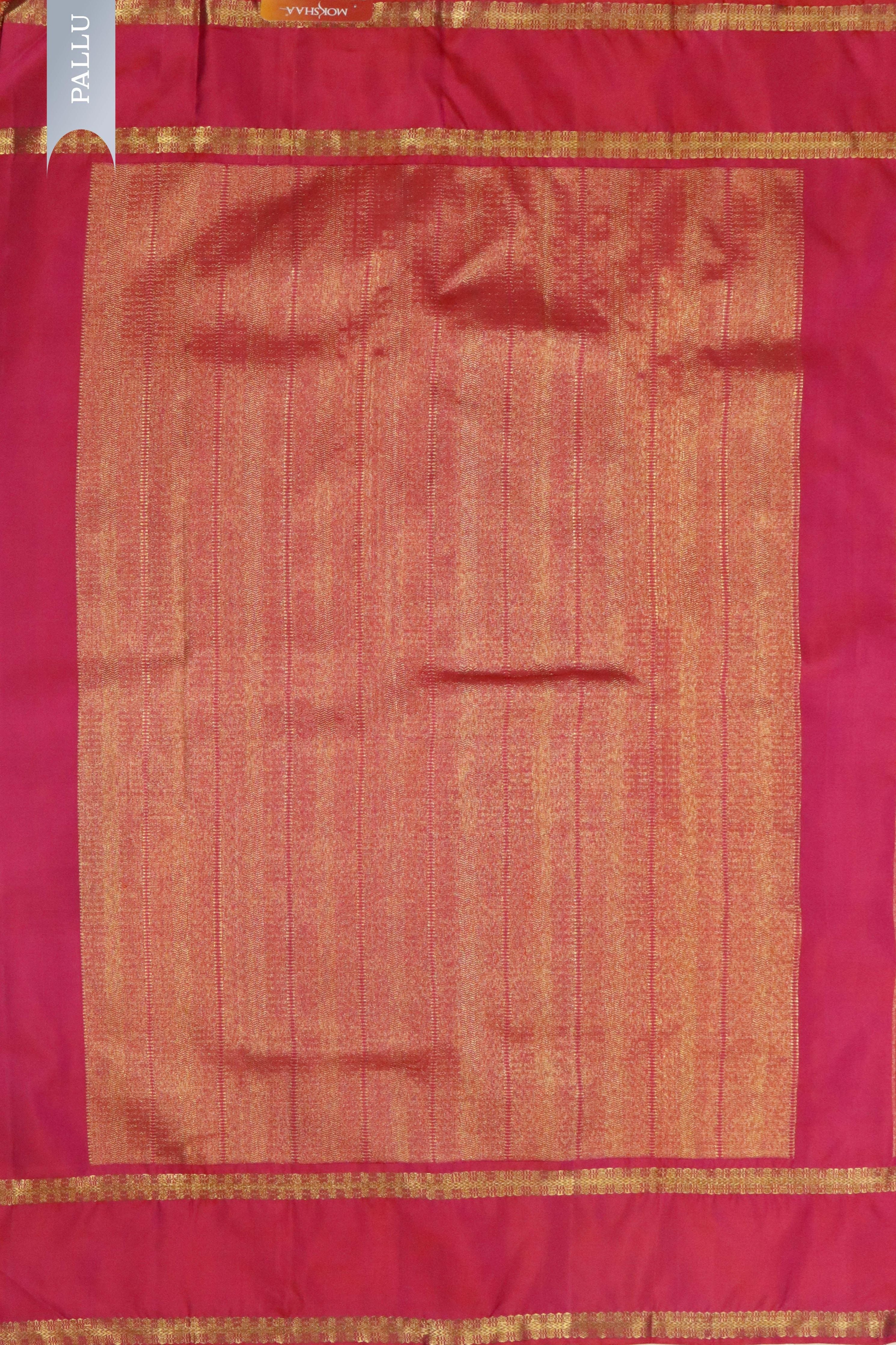 Magenta Kanchipuram Silk Saree with Gold Zari Motifs and Contrast Border - Mokshaa
