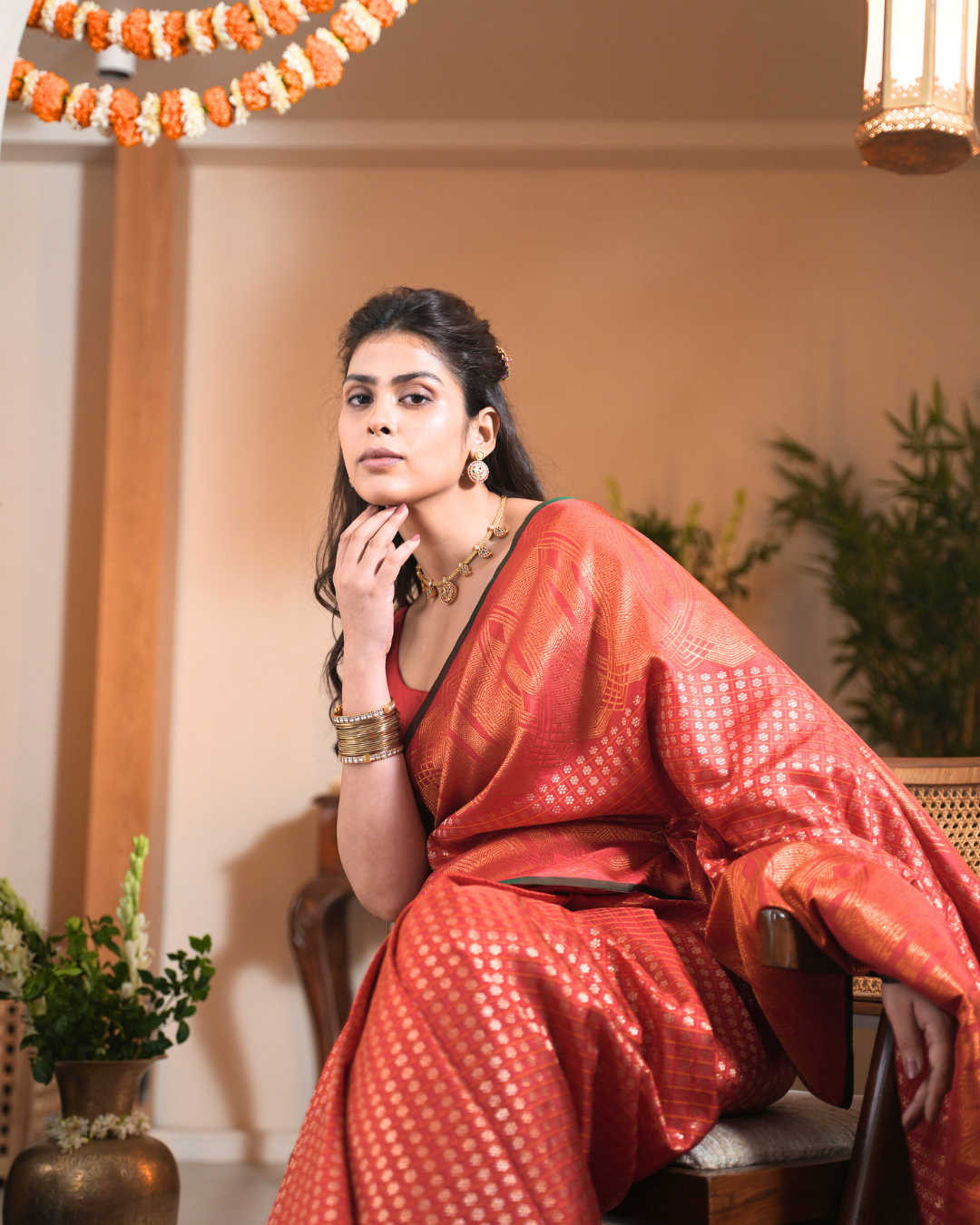 Red Kanchipuram Silk Saree - Mokshaa