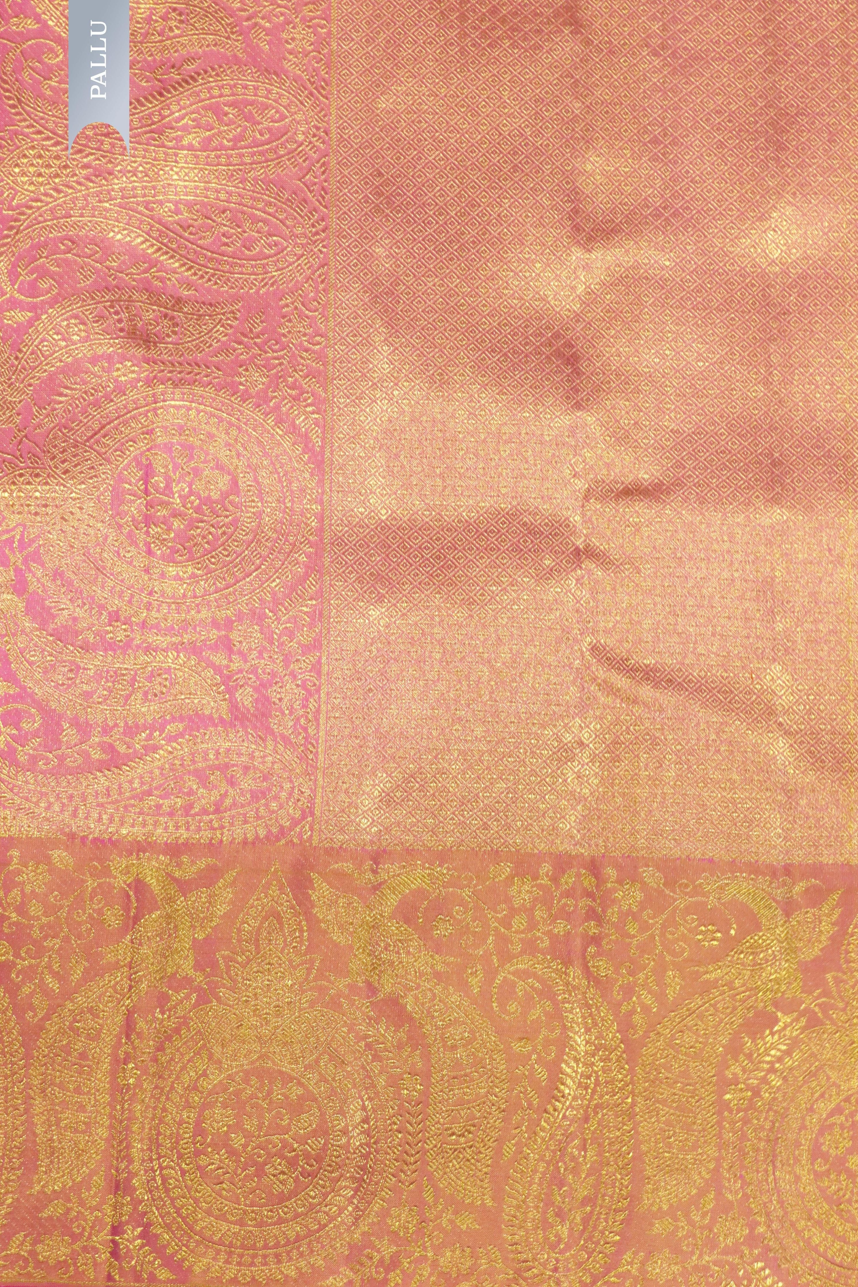 Shaded Pink Kanchipuram Silk Saree with Peacock & Elephant Motifs and Fancy Border - Mokshaa