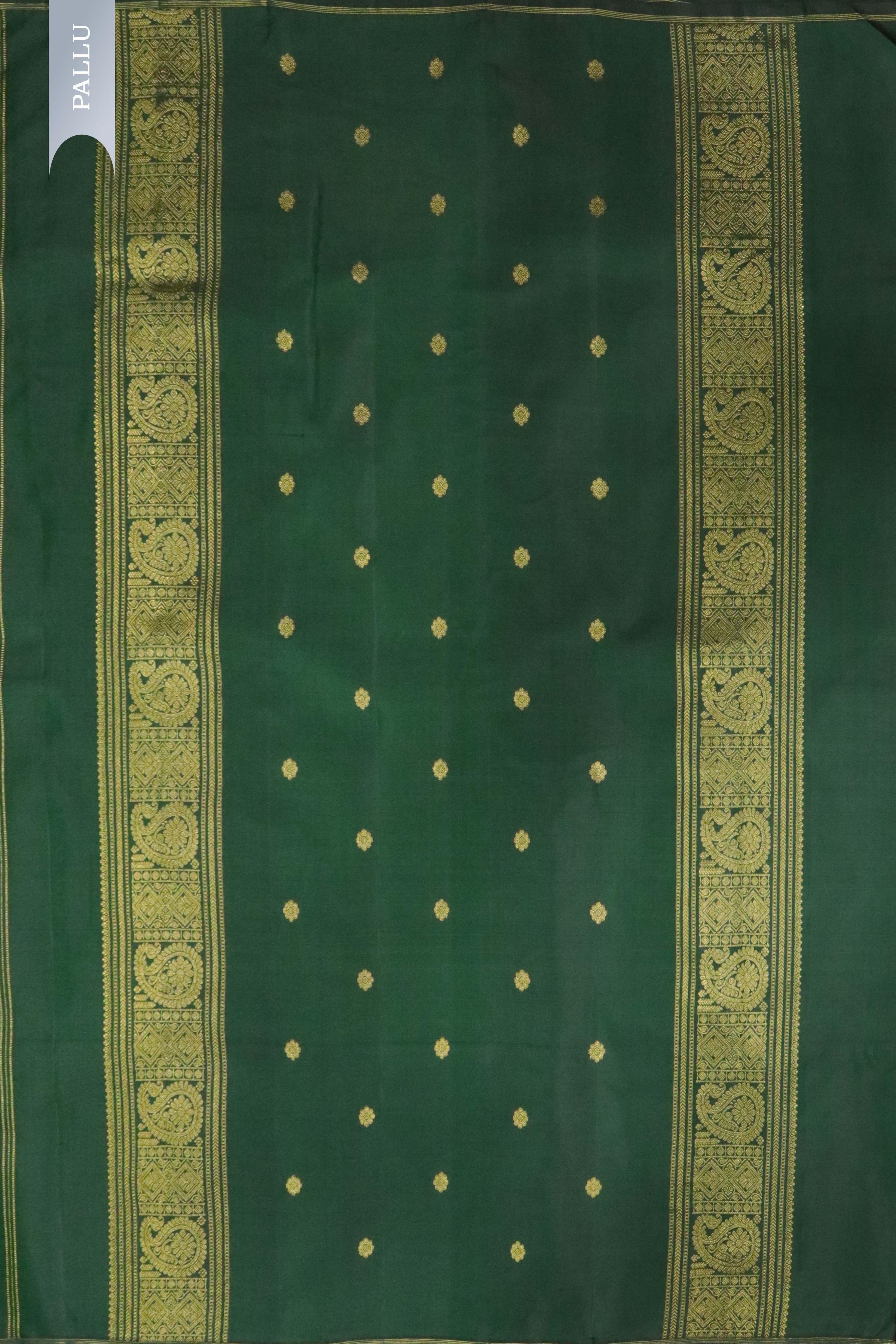 Bottle Green Kanchipuram Silk Saree with Zari Figure Motifs - Mokshaa