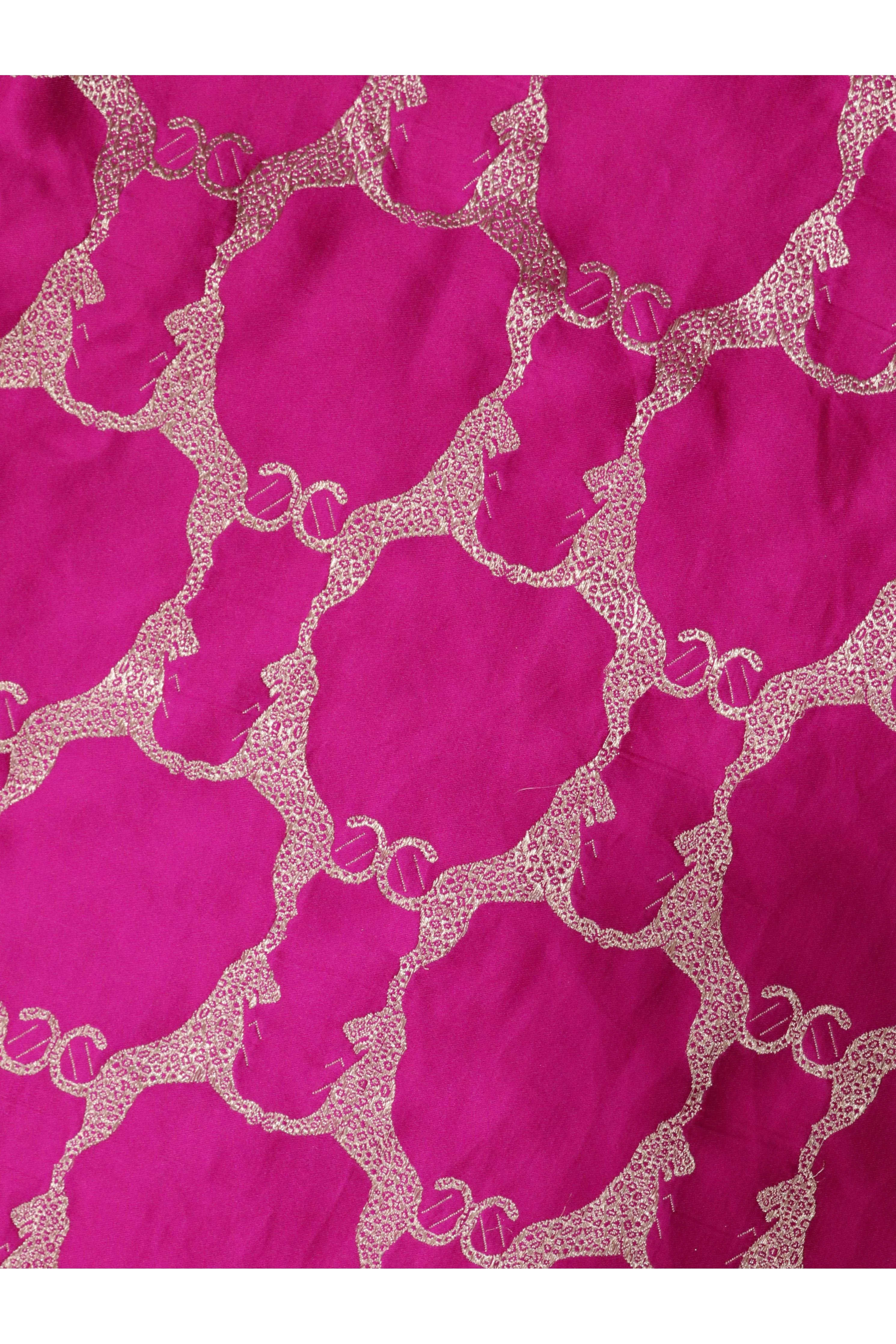 Rani Pink Banarasi Mushroom Silk Saree with Silver Zari Tiger Jaal - Mokshaa