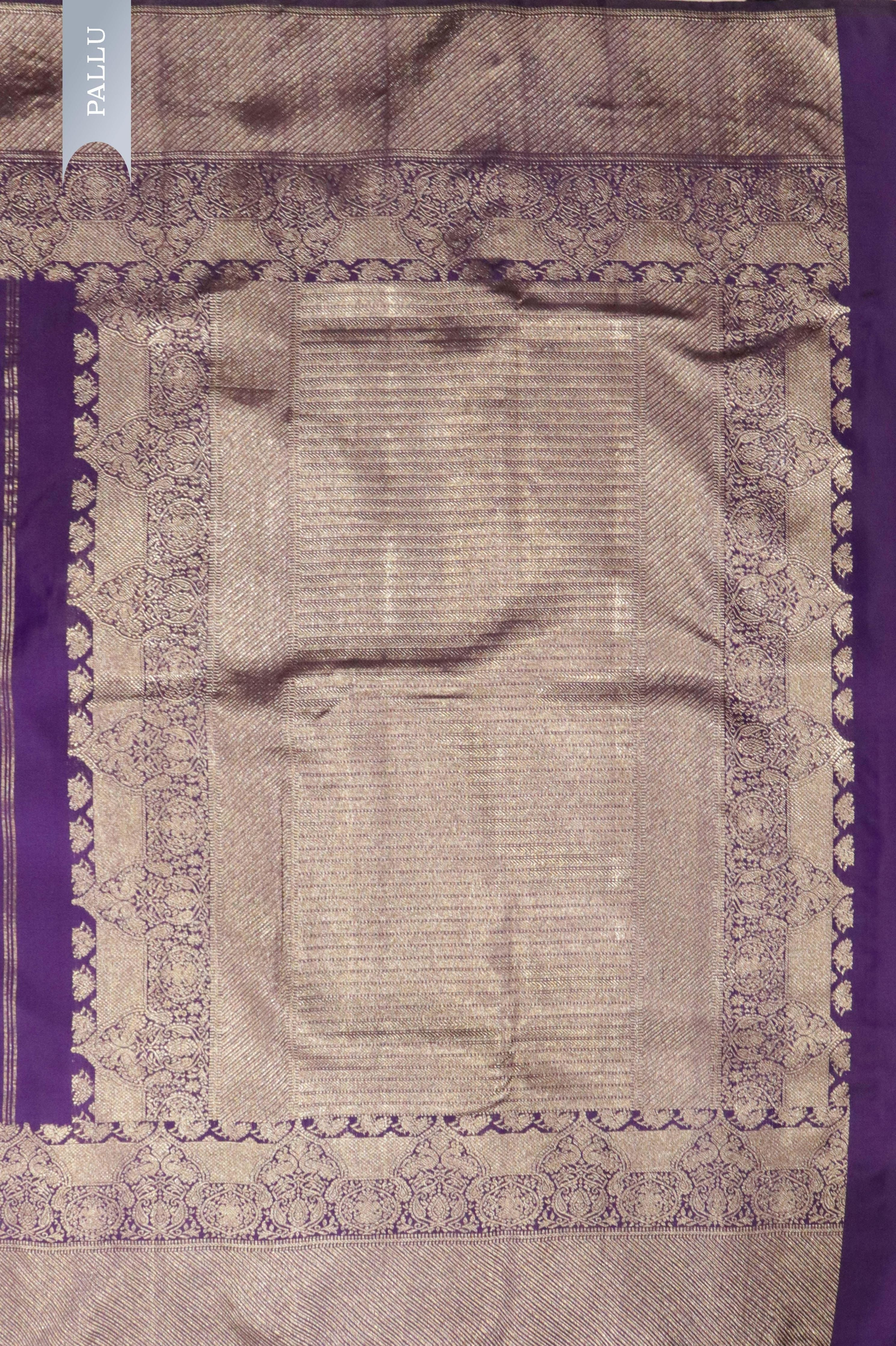 Purple Kanchipuram Silk Saree with Parrot Zari Motifs & Zari Weaving Border - Mokshaa