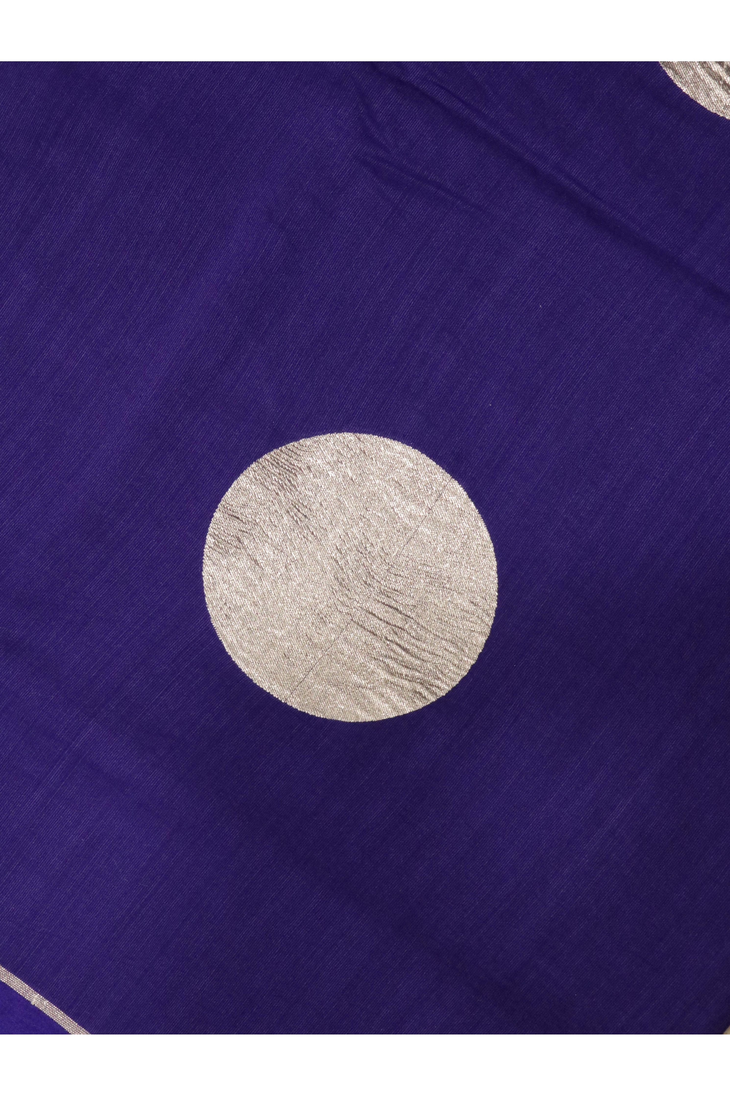 Purple Handloom Silk Saree with Silver Zari Circular Motifs - Mokshaa