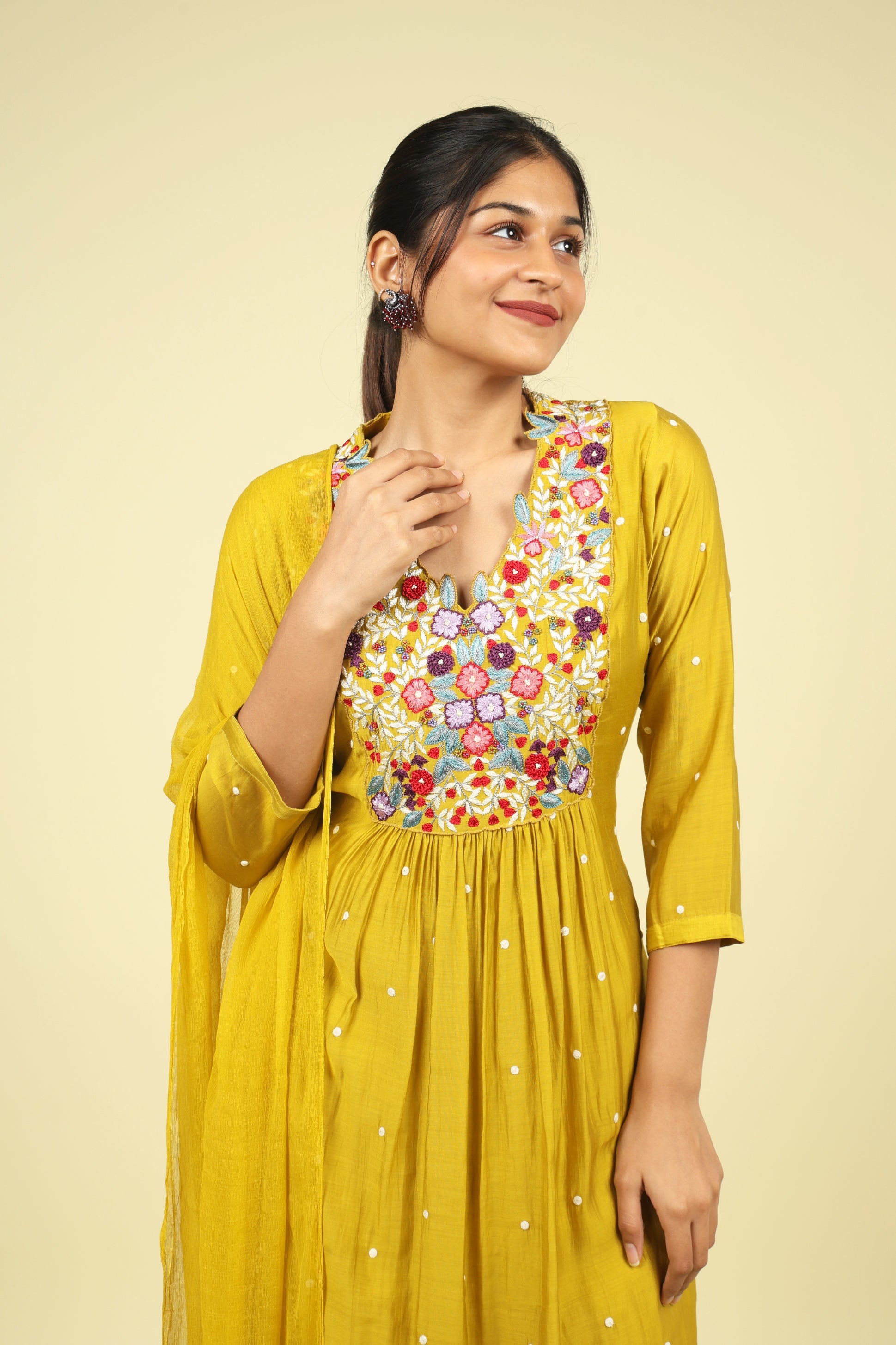 Yellow Mul Chanderi Straight Cut Salwar Set - Mokshaa