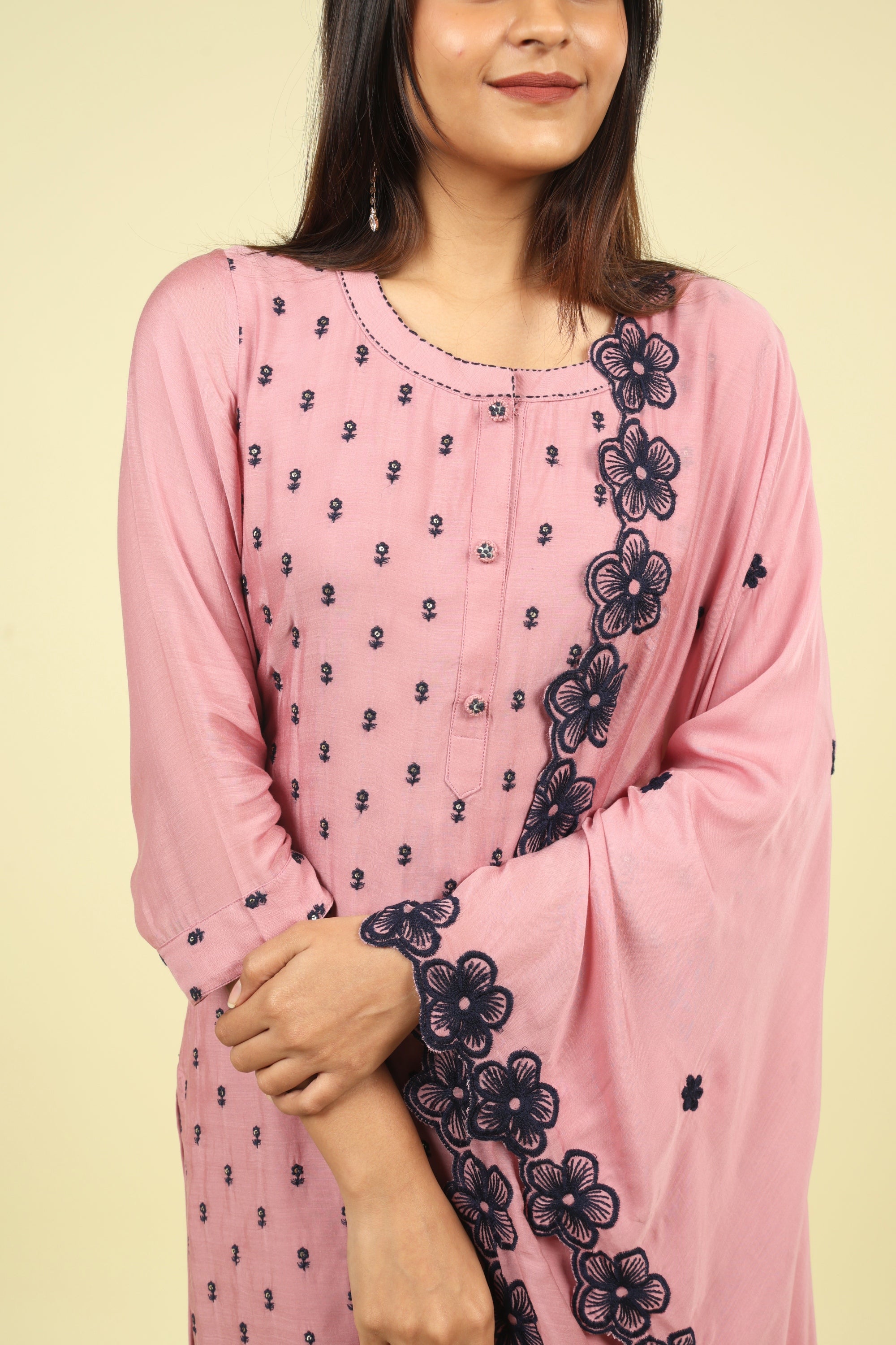 Peach Mul Chanderi Straight Salwar Set - Mokshaa