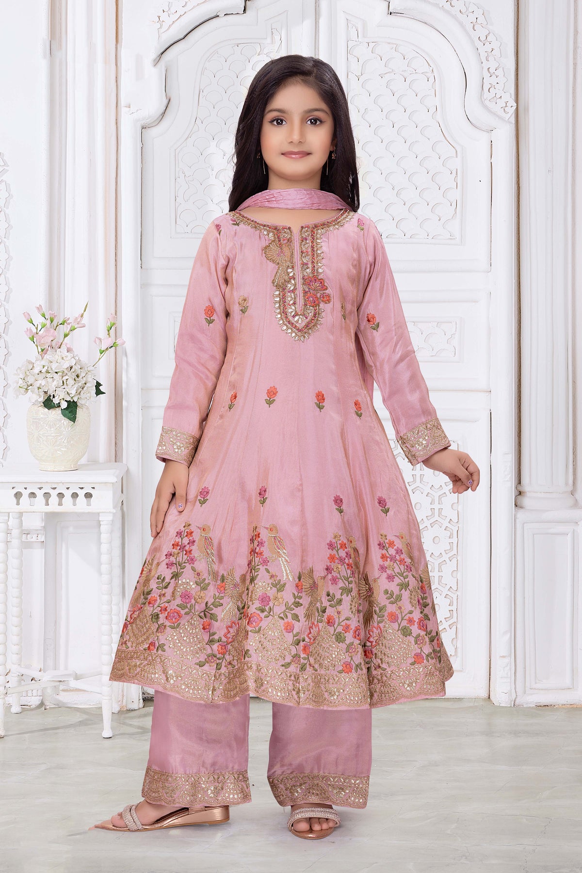 Peach Shimmer Silk Anarkali Suit - Mokshaa